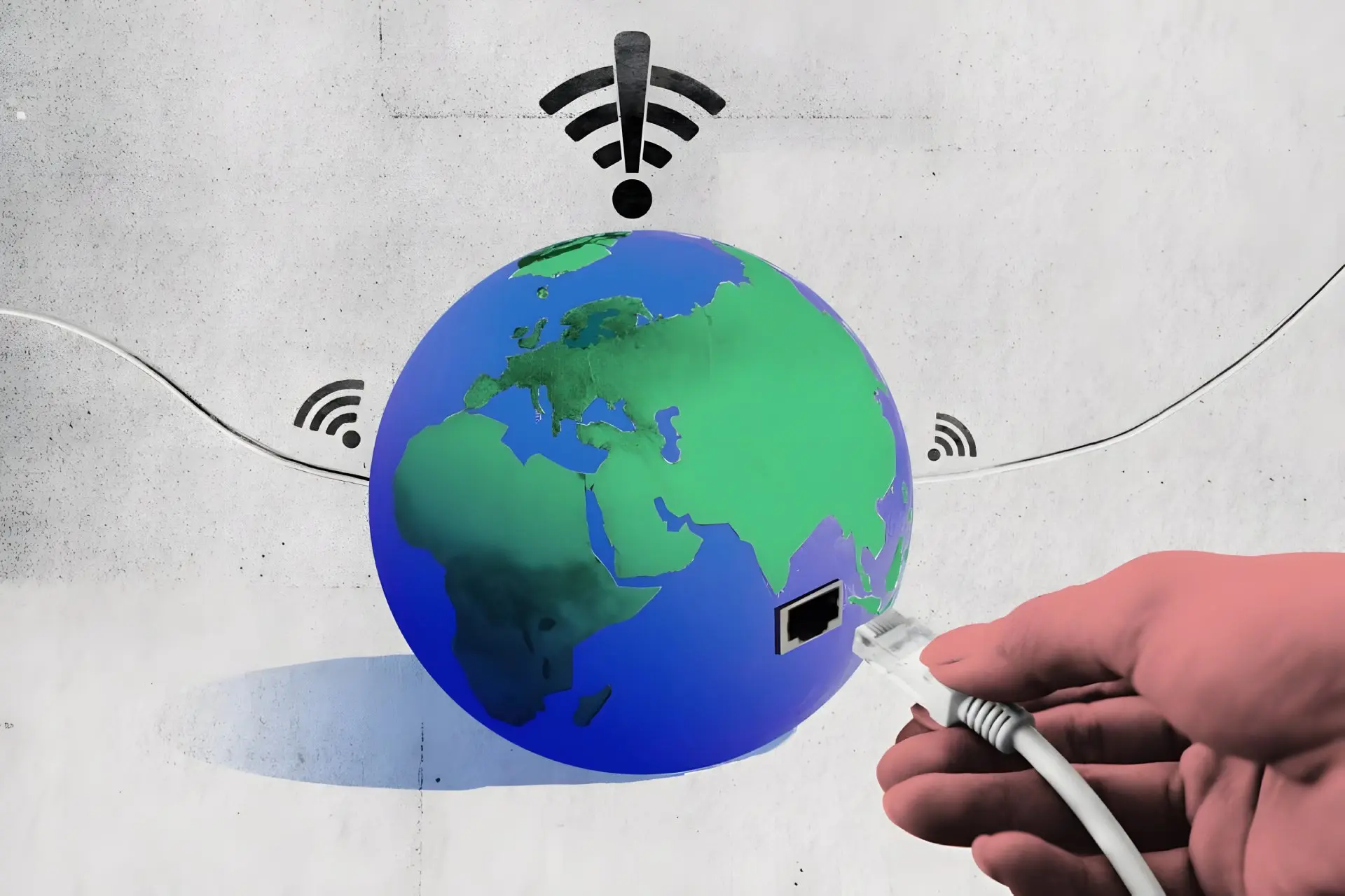 دست درحال قطع سیم اینترنت از کره زمین