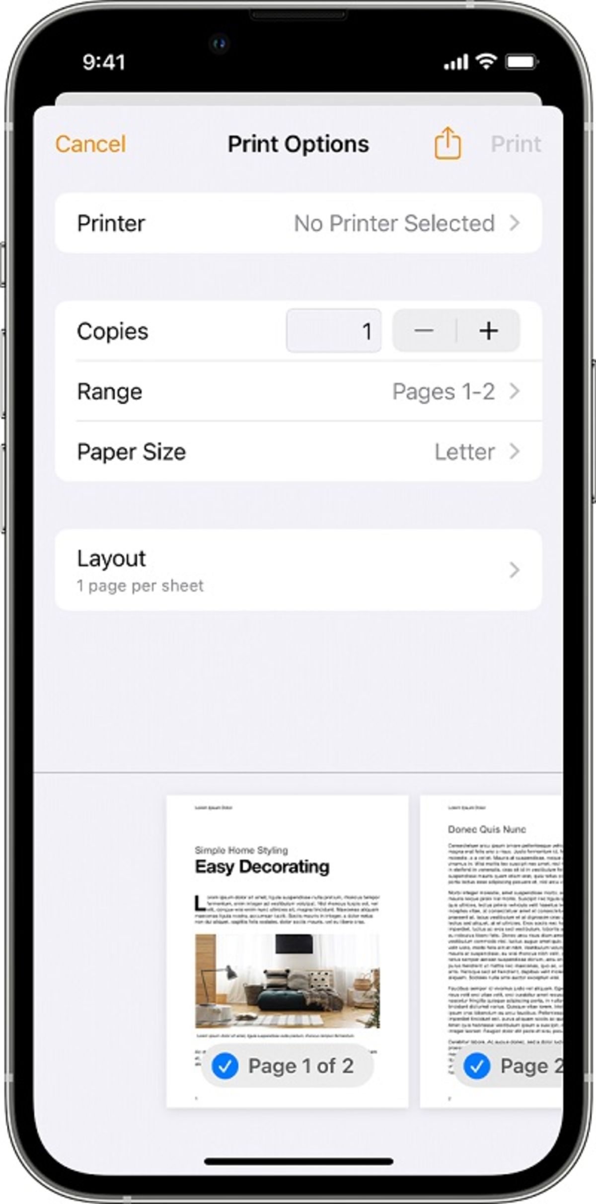 Print with iPhone with AirPrint app