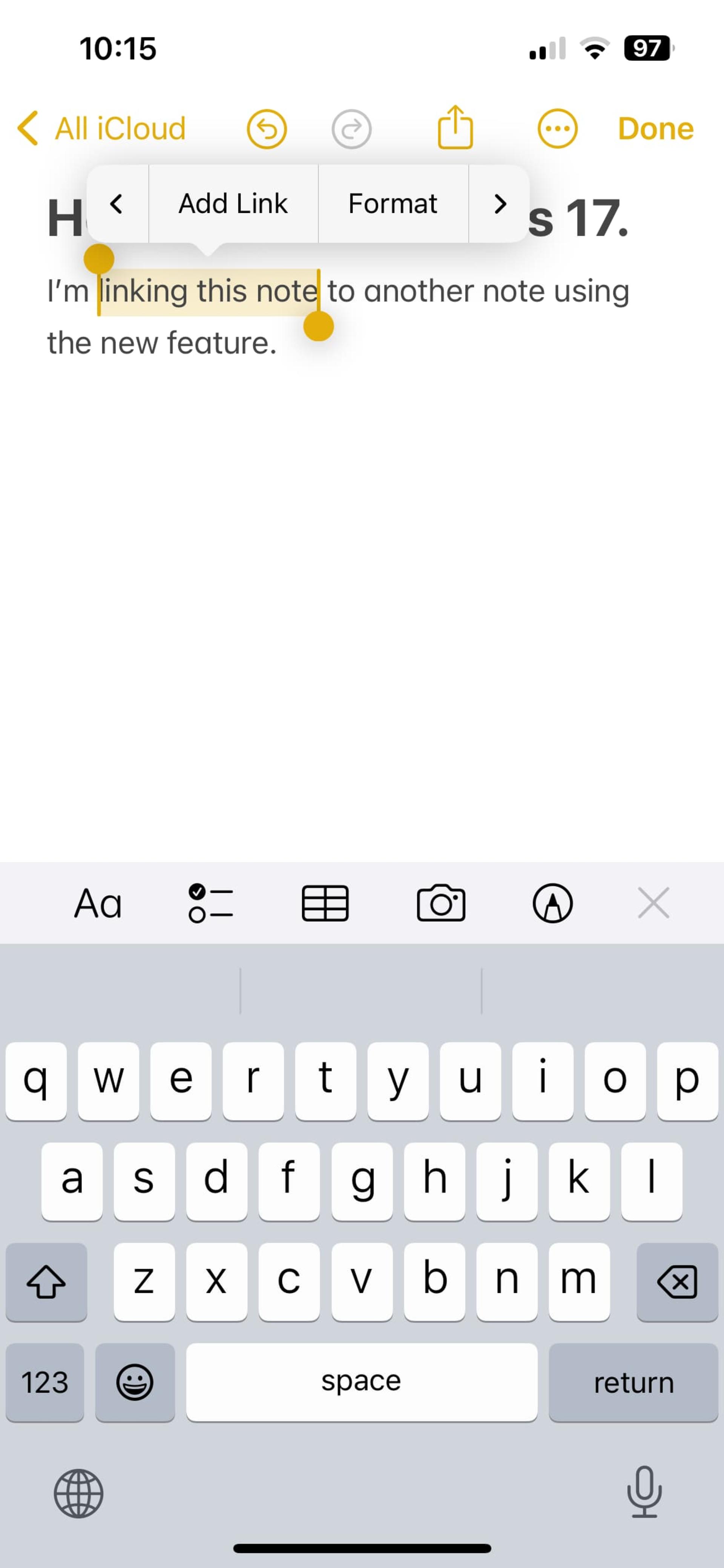 ios 17 linking notes