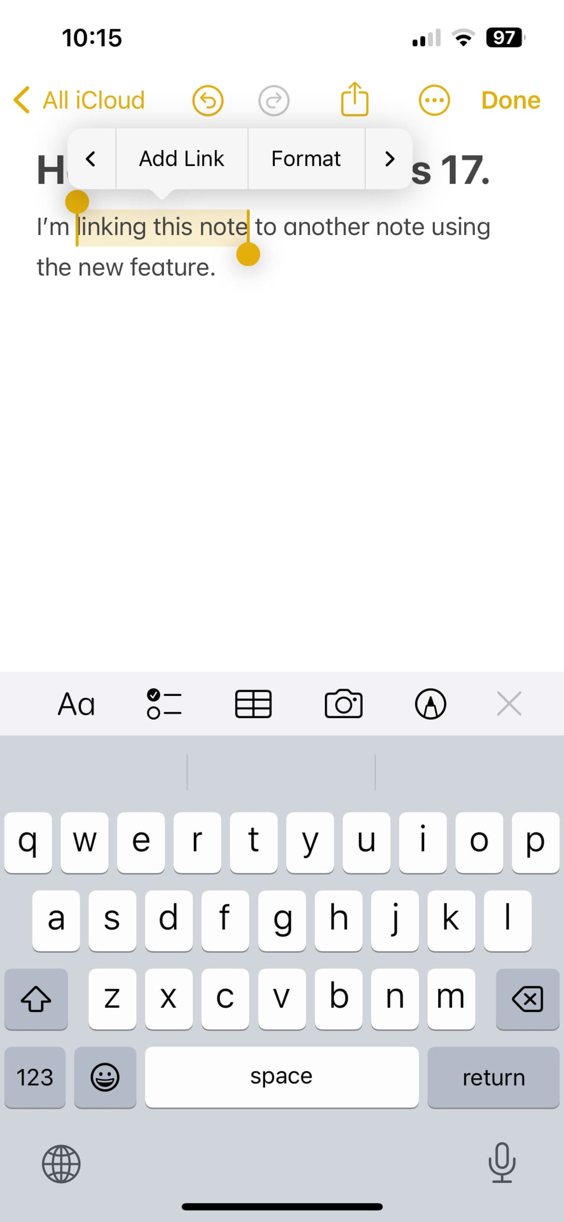 ios 17 linking notes