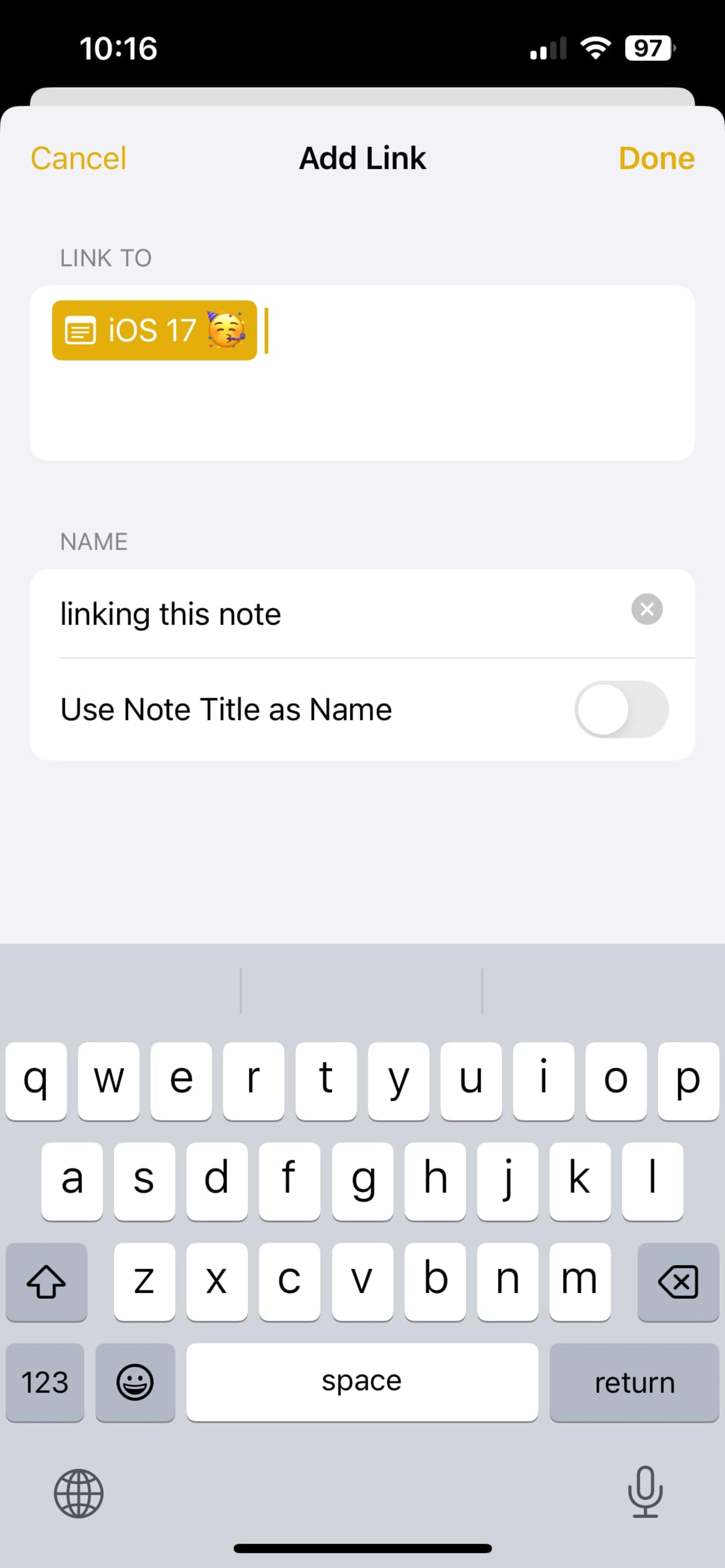 ios 17 linking notes