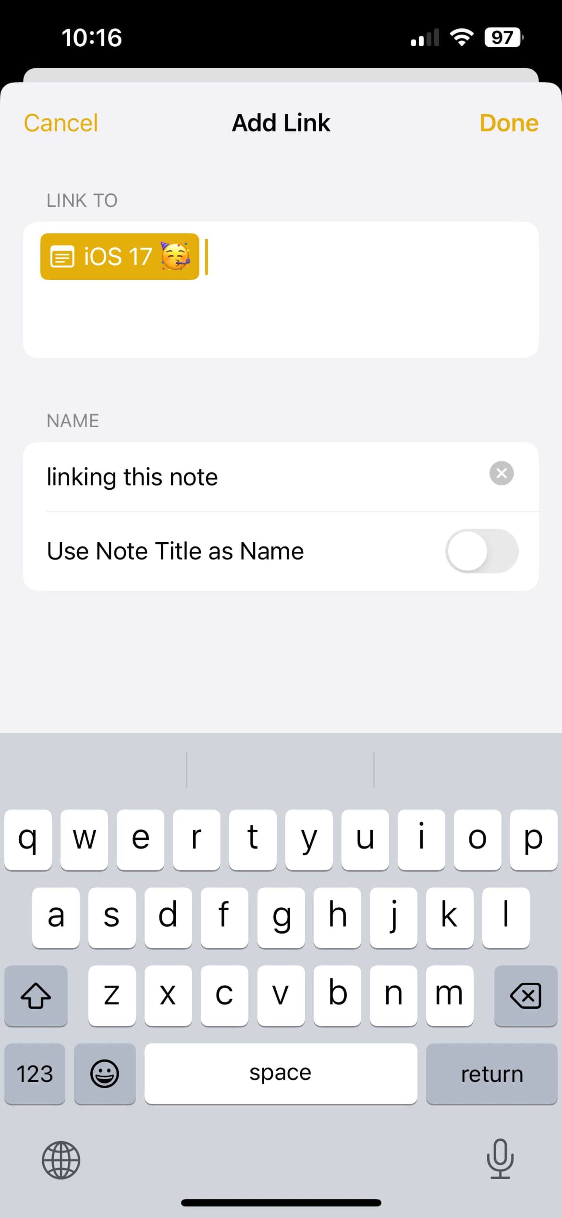 ios 17 linking notes