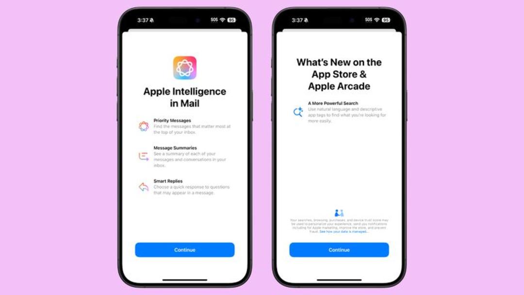 اسکرین شات دو صفحه آیفون هوش اپل ios 18.1