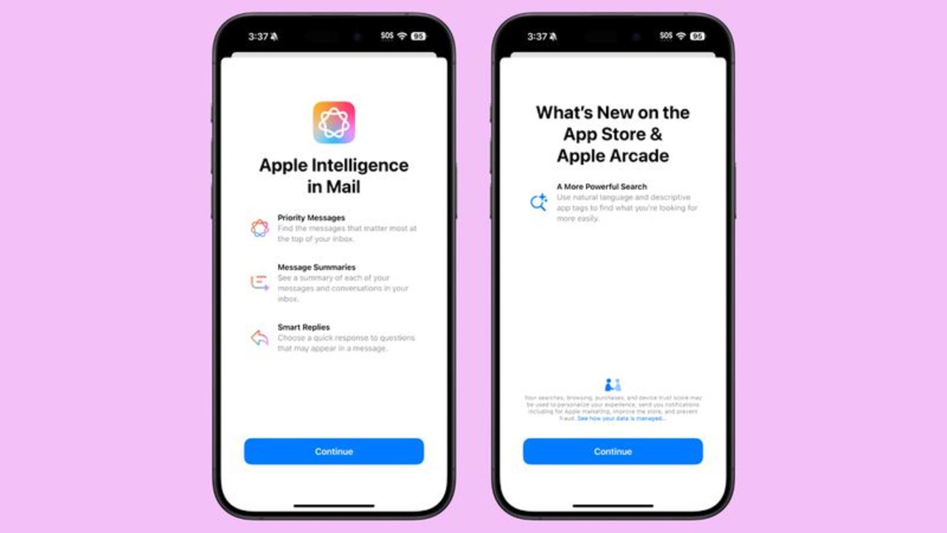 اسکرین شات دو صفحه آیفون هوش اپل ios 18.1