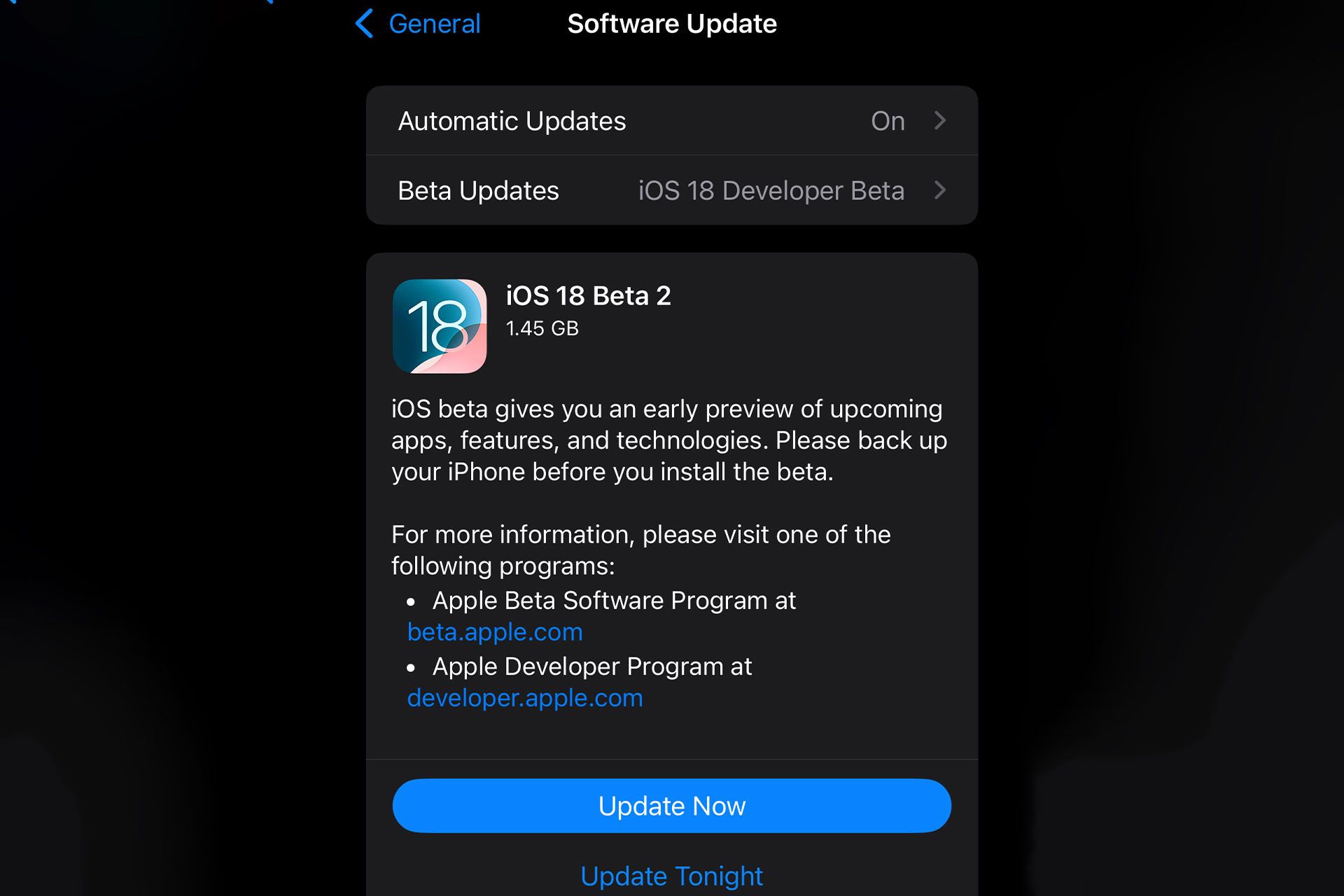 آپدیت بتای دو iOS 18