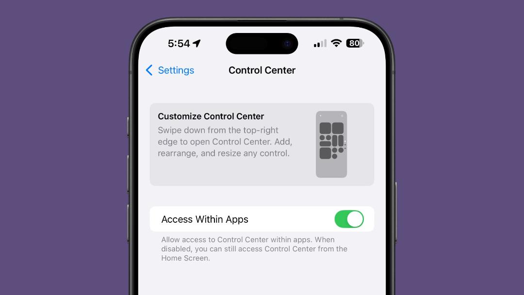 تنظیمات کنترل سنتر در ios 18