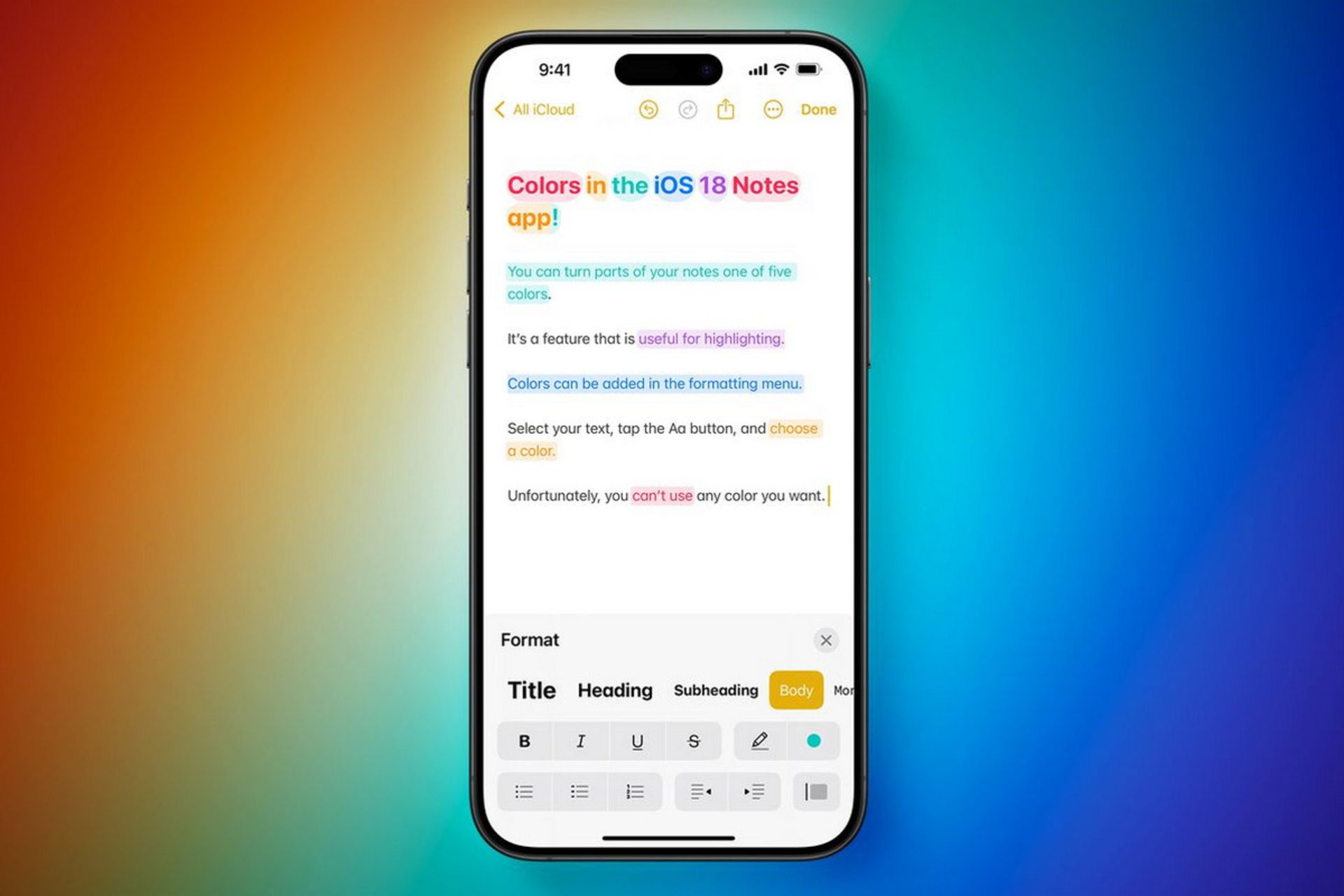 هایلایتر در برنامه Notes iOs18