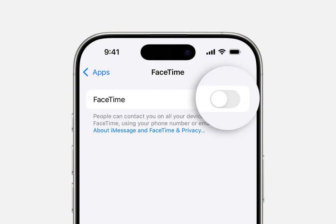 گزینه‌ی خاموش کردن FaceTime در تنظیمات آیفون