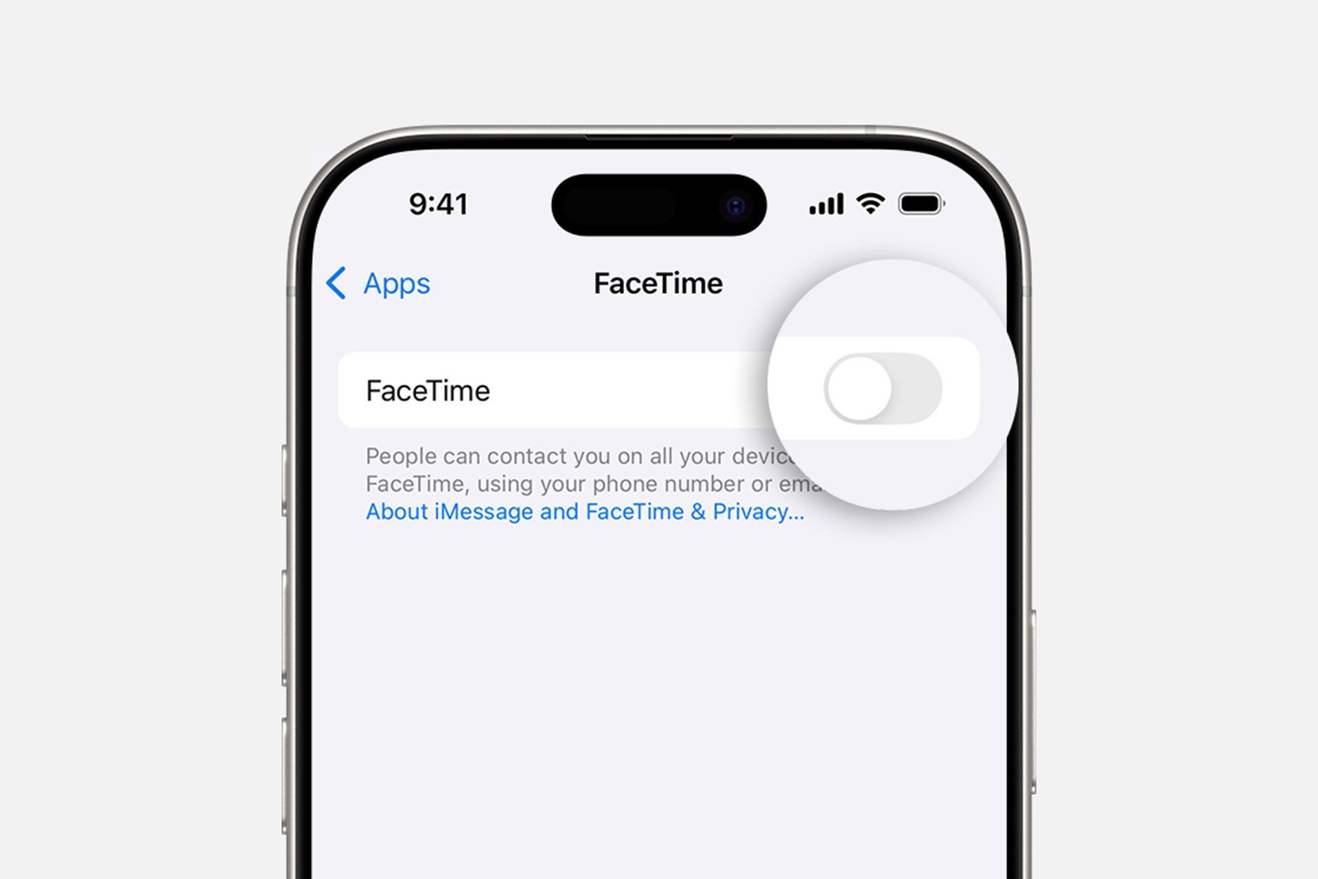 گزینه‌ی خاموش کردن FaceTime در تنظیمات آیفون