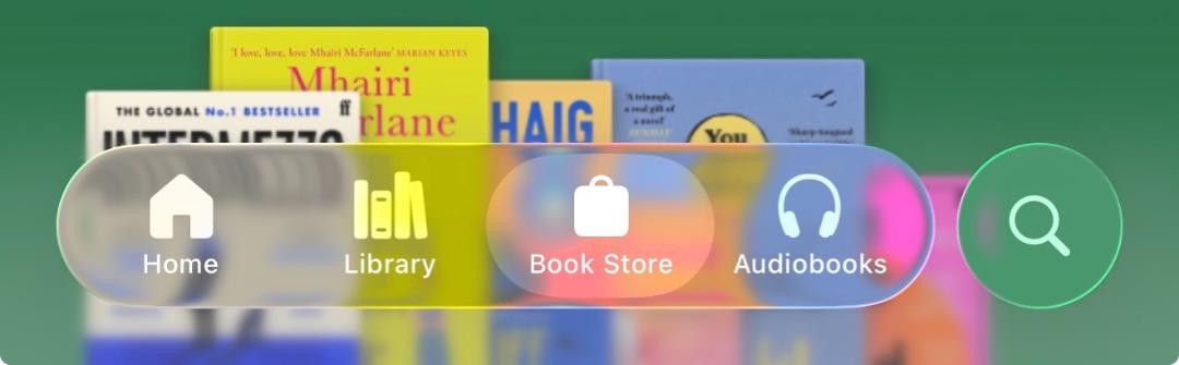 طراحی نوار تب اپلیکیشن Books در iOS 26