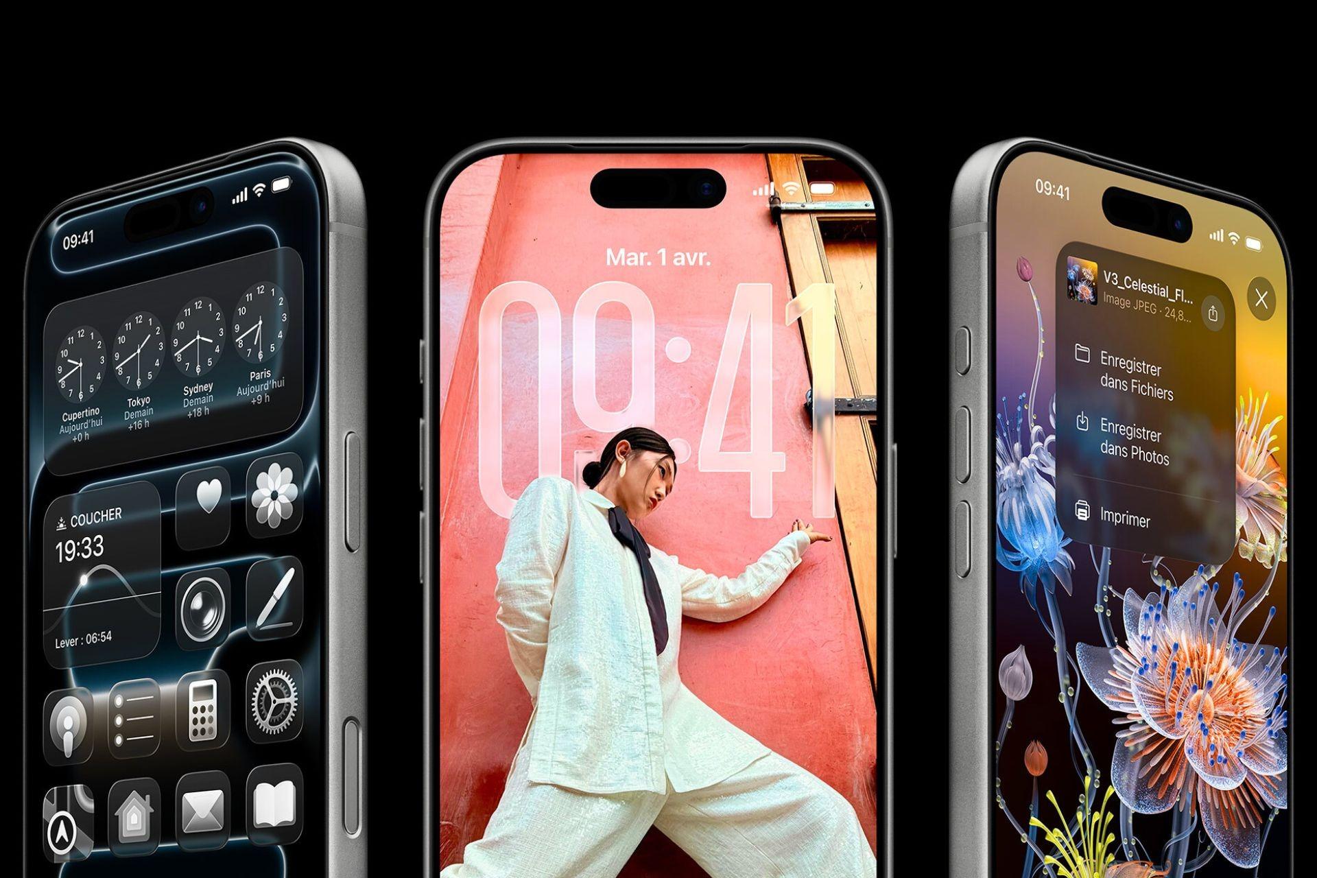 نمای جلو آیفون ۱۷ با محیط سیستم‌عامل iOS 26
