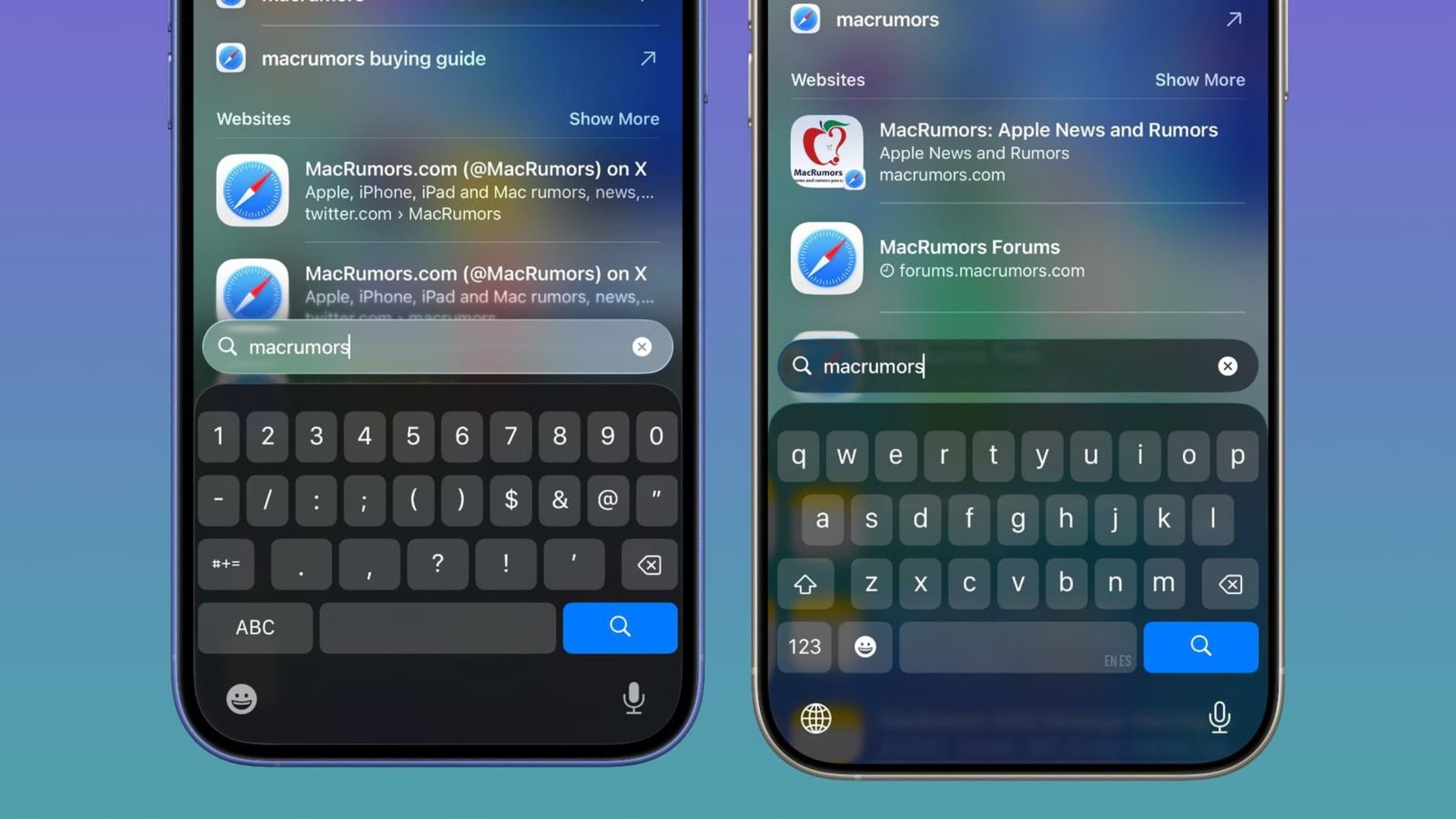 ios 26 بتا ۳ درمقابل ios 26 بتا ۲ - کیبورد