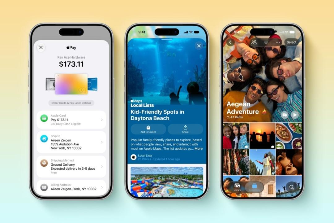 سه گوشی آیفون در حال نمایش قابلیت‌های iOS 27