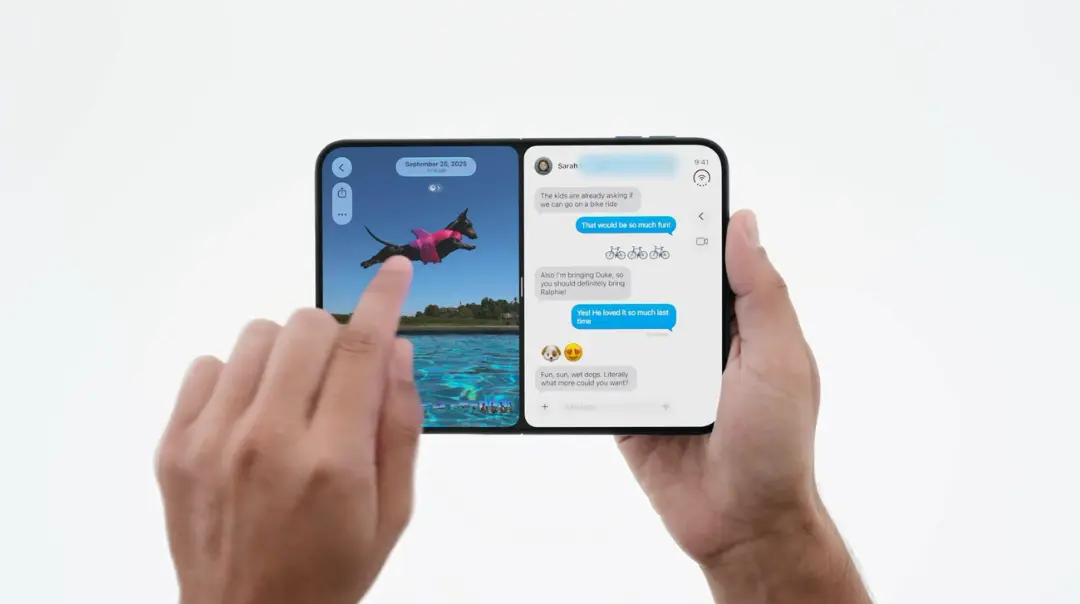 رابط کاربری سیستم‌عامل iOS 27 (iOS 27) روی گوشی دو خم‌شونده آیفون دوئو