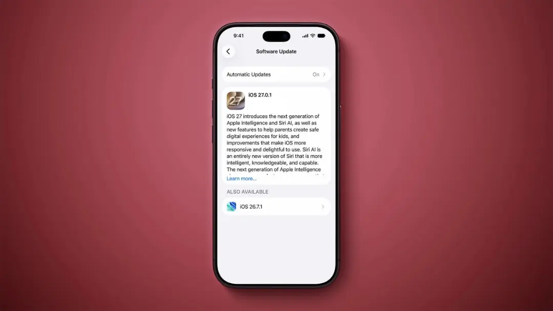 صفحه به‌روزرسانی نرم‌افزار در گوشی آیفون (iPhone) برای نصب iOS 27