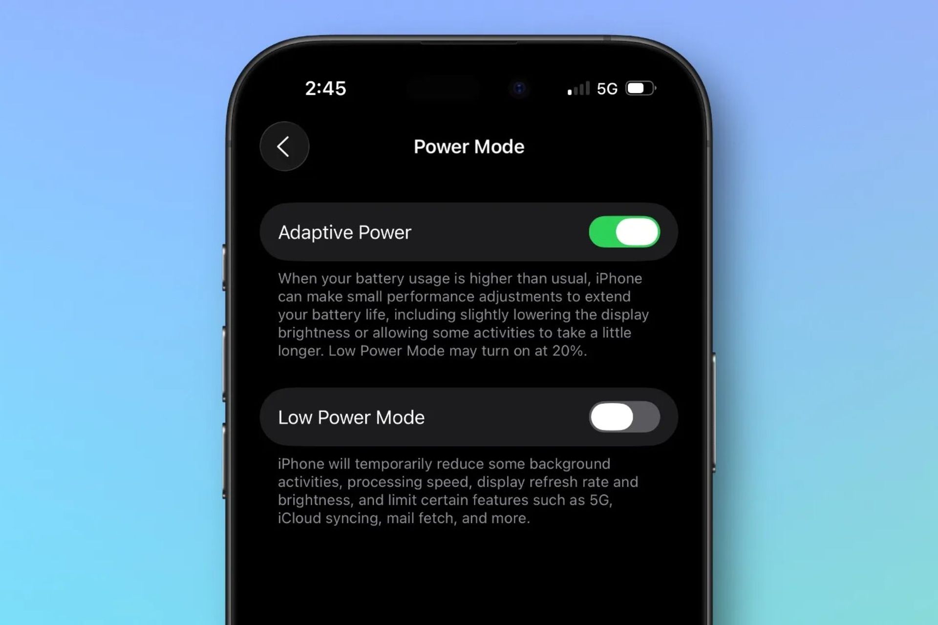 قابلیت Adaptive Power در iOS 26