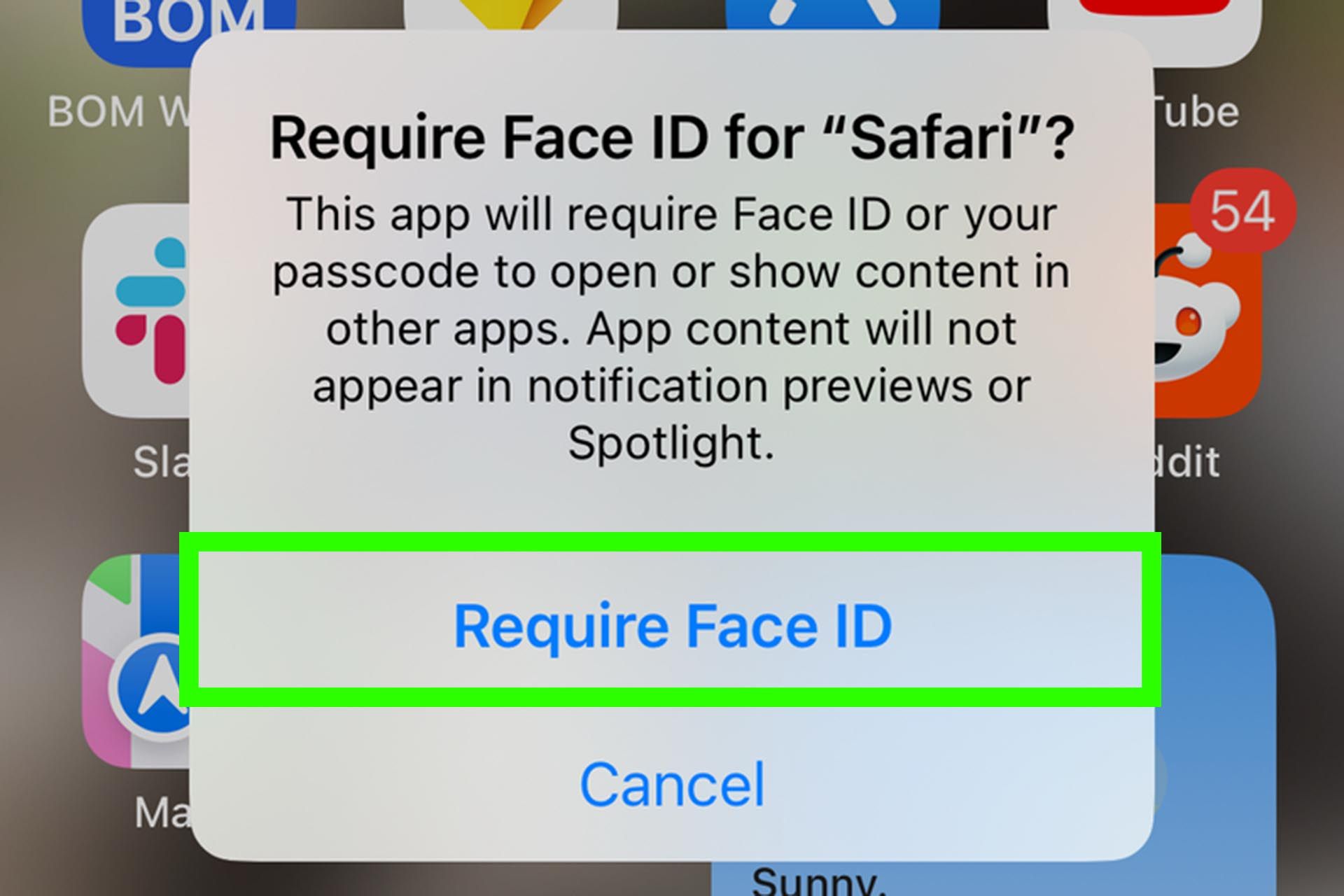 گزینه‌ی Require Face ID برای قفل کردن سافاری 