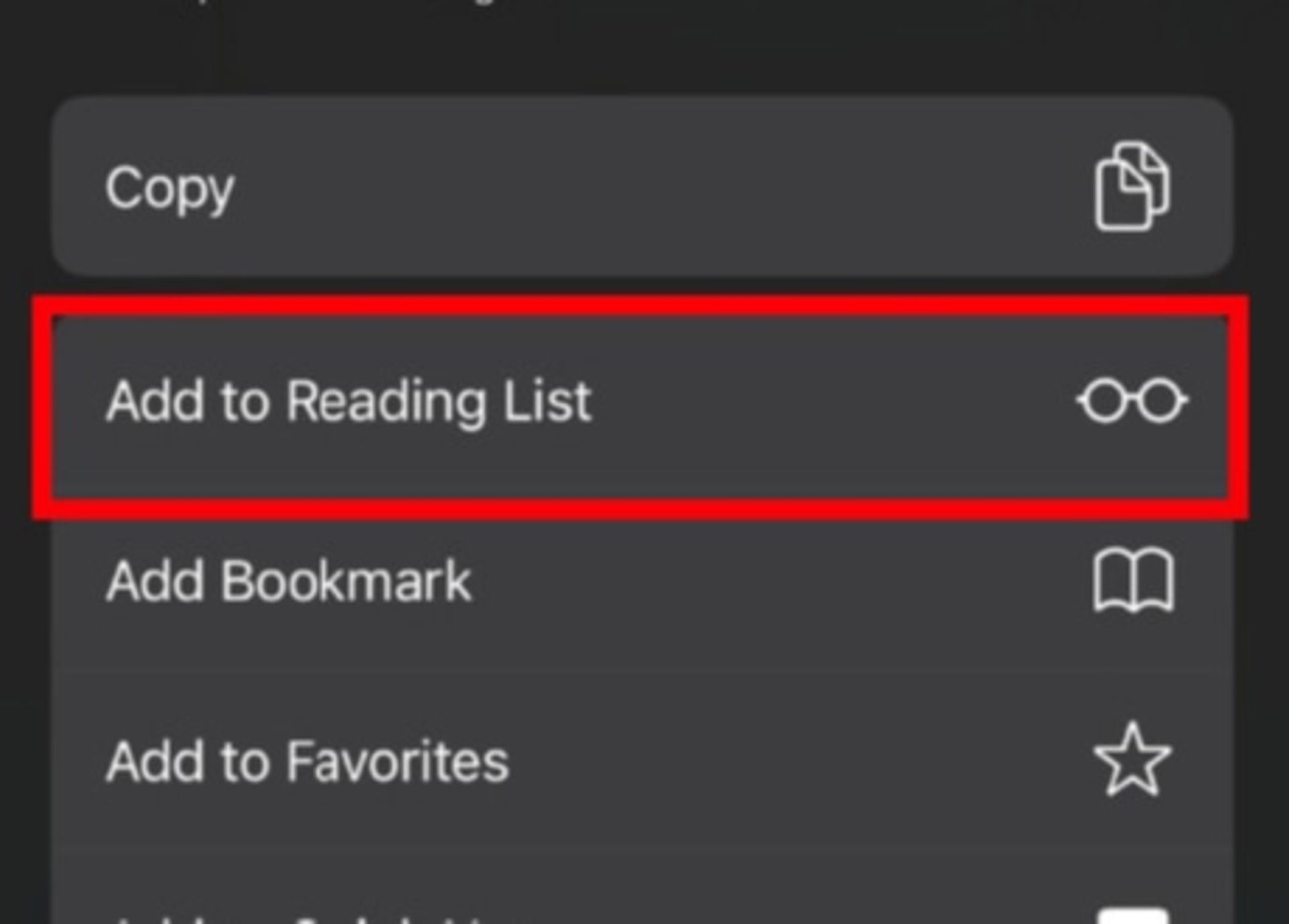 گزینه‌ی اضافه کردن به reading list در سافاری  iOS