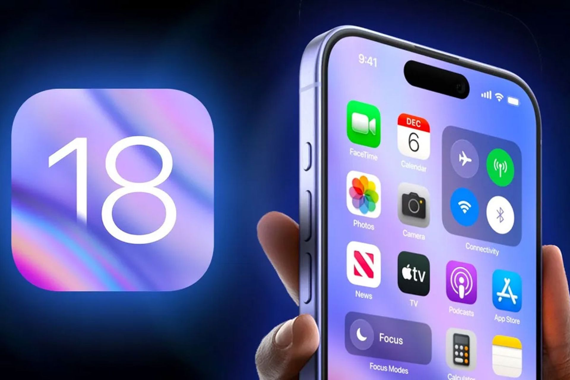 نماد iOS 18 در کنار گوشی آیفون