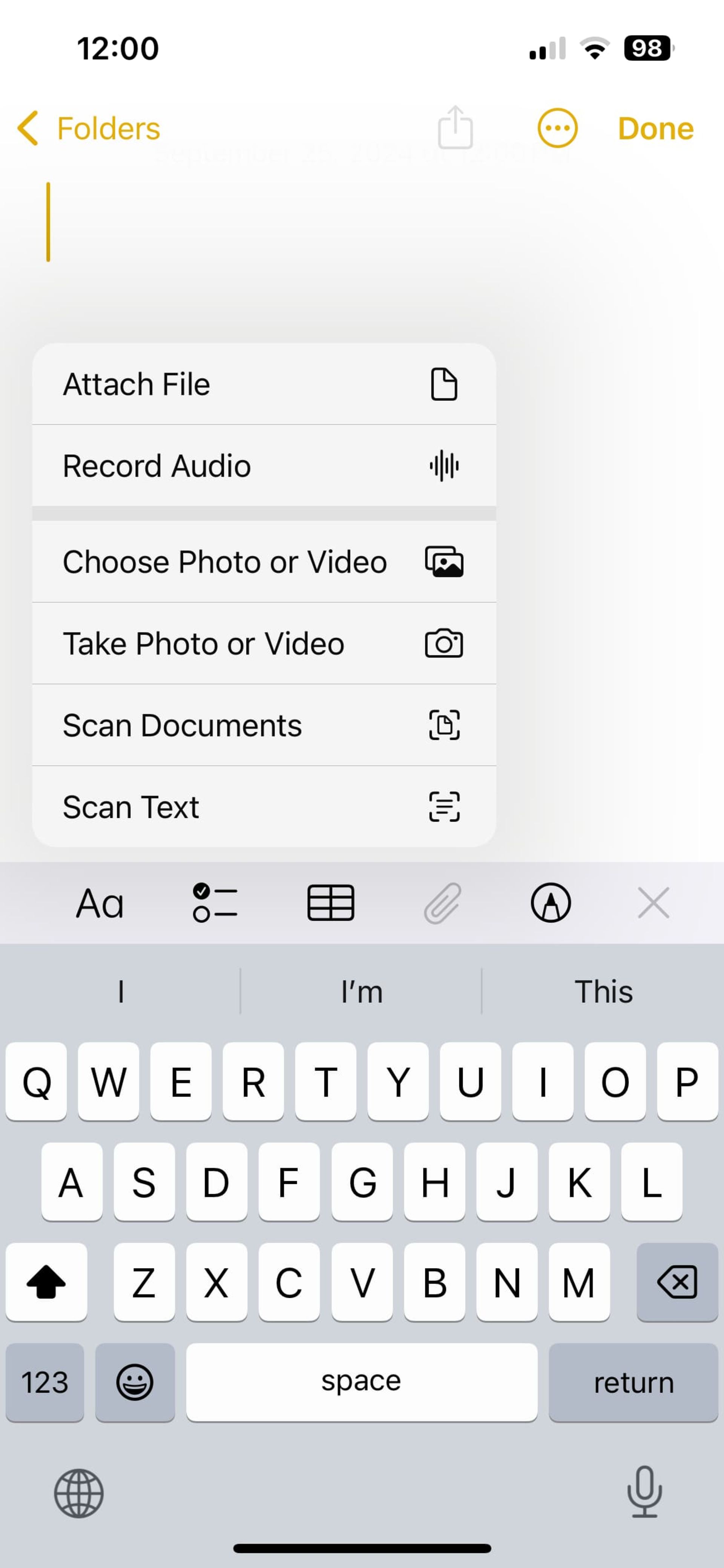 Note application in iOS 18