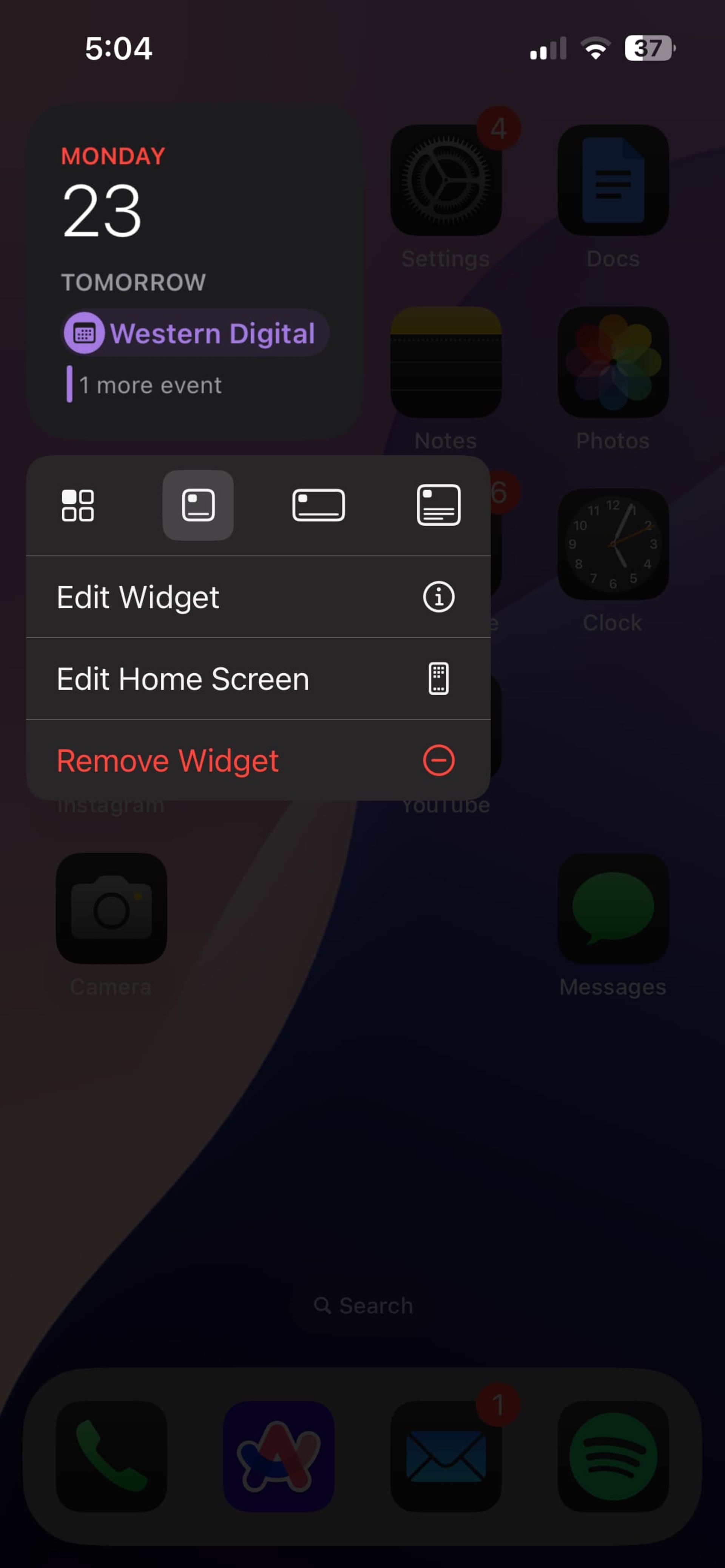 Change the size of the widget from the home screen in iOS 18