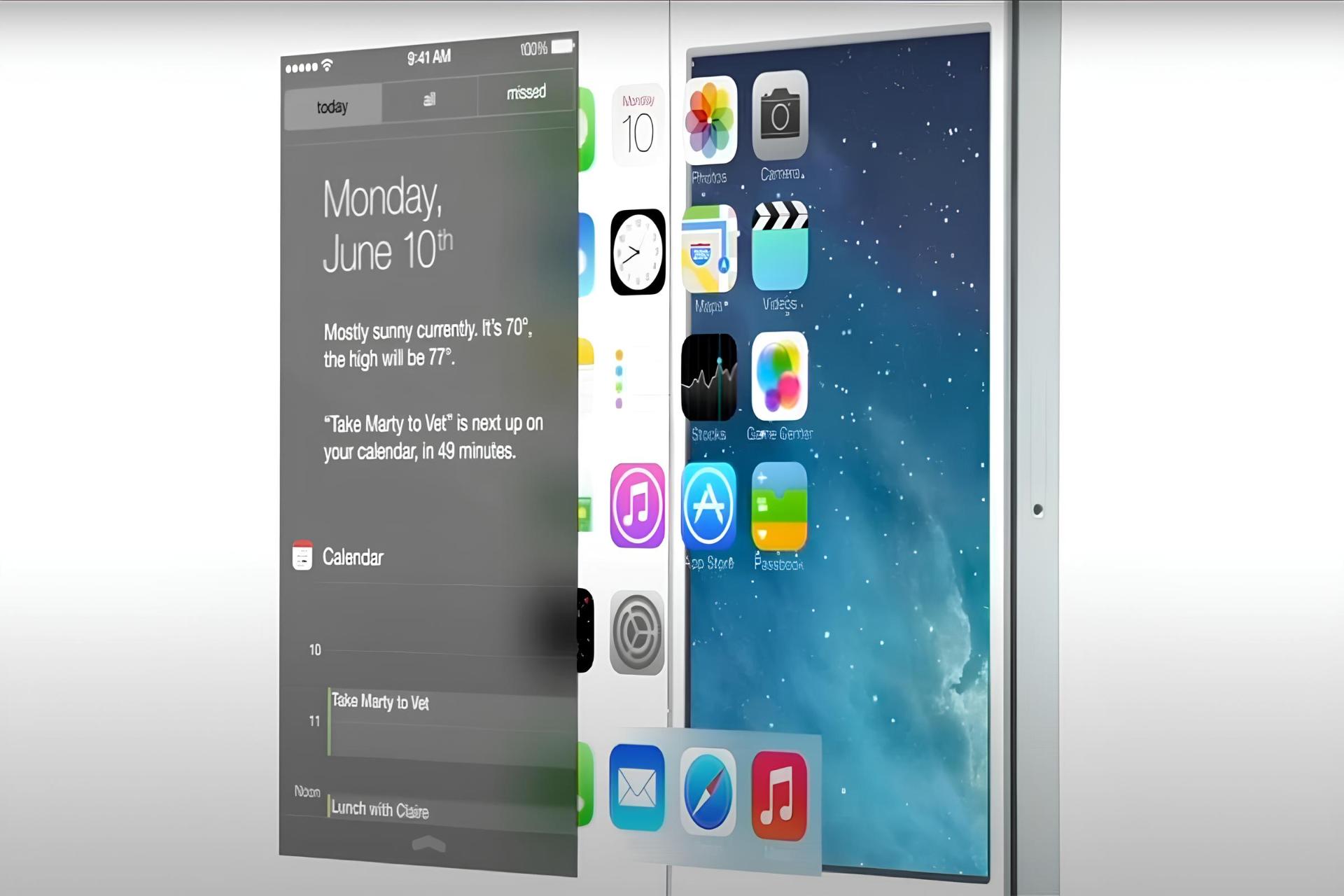 طرحی گرافیکی از لایه‌های سیستم‌عامل iOS 7