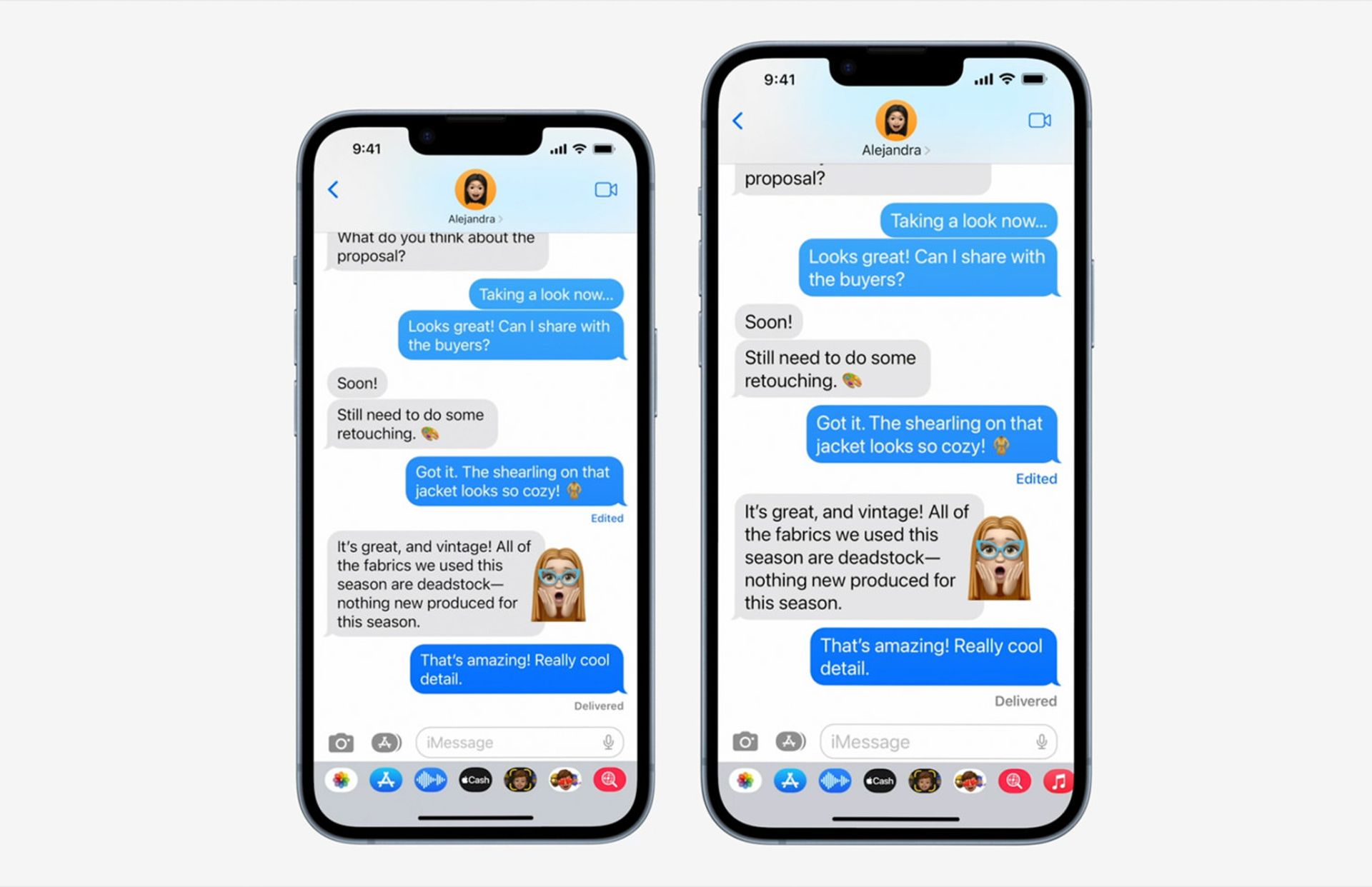 مقایسه‌ی آیفون ۱۴ و نسخه‌ی پلاس در برنامه مسیجز