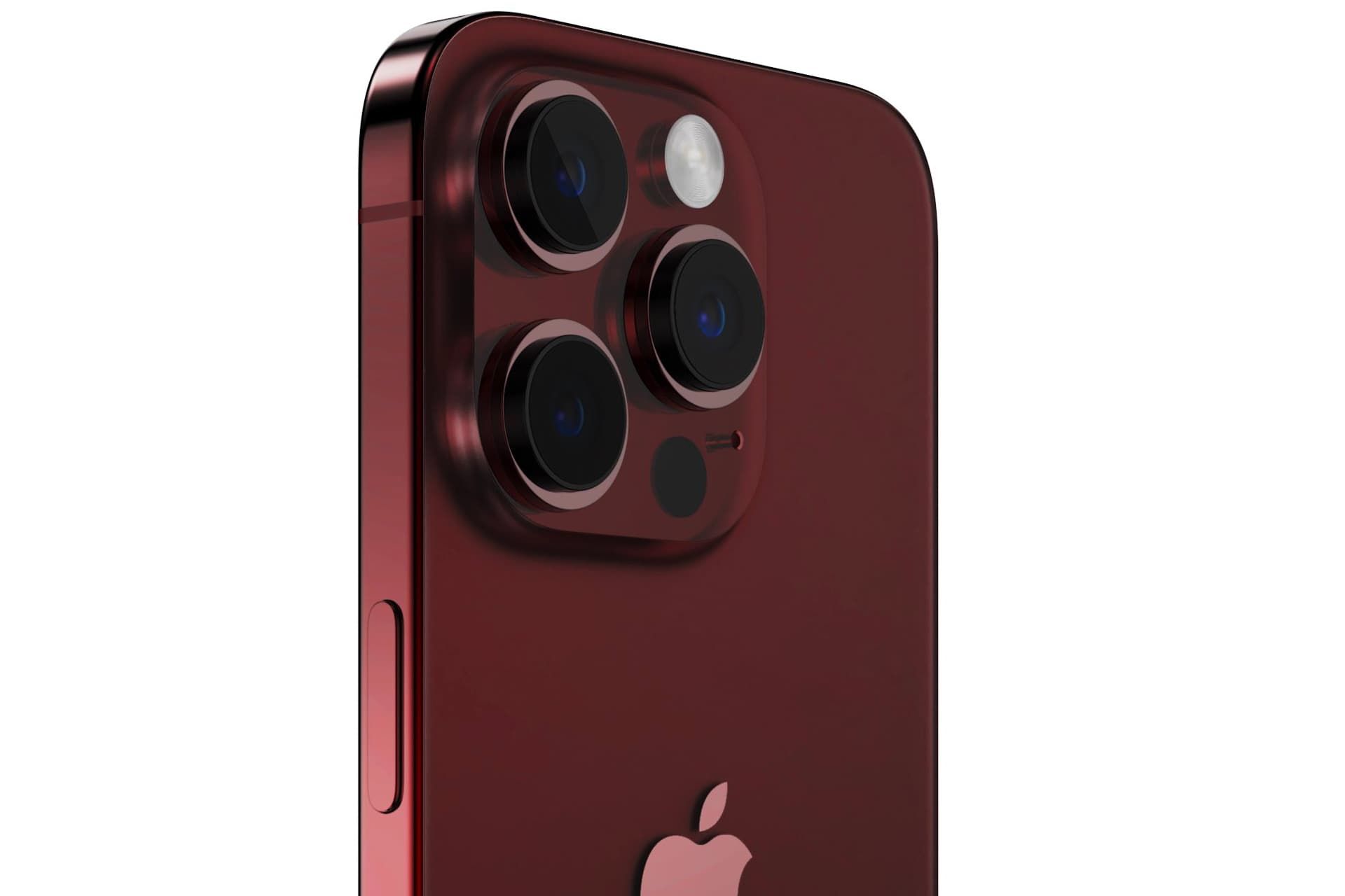 آیفون ۱۵ پرو قرمز تیره رندر غیررسمی دوربین پشتی