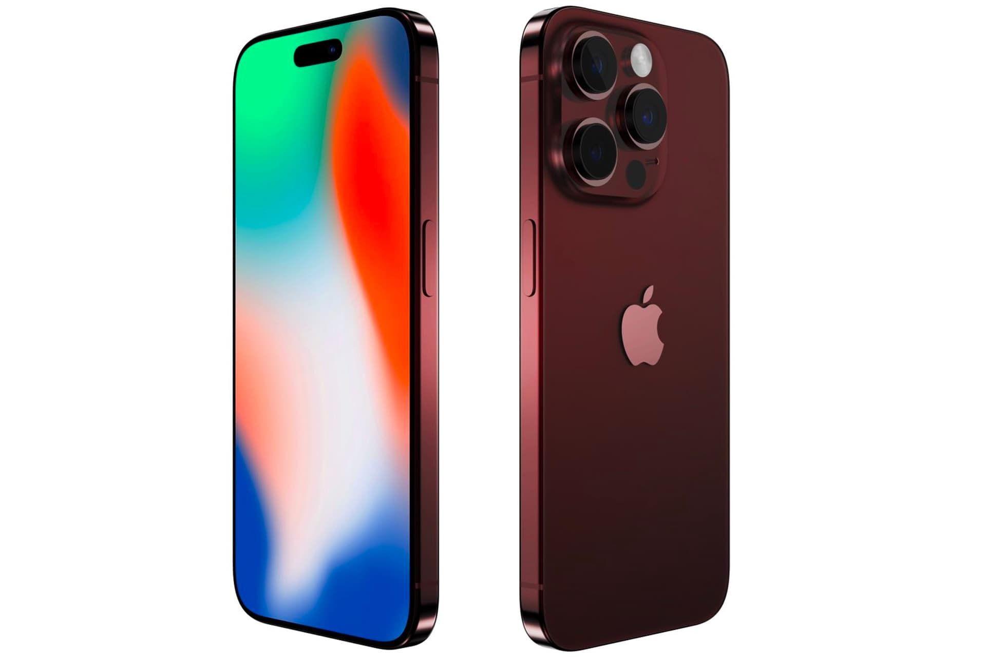 آیفون ۱۵ پرو قرمز تیره رندر غیررسمی نمایشگر و پنل پشتی