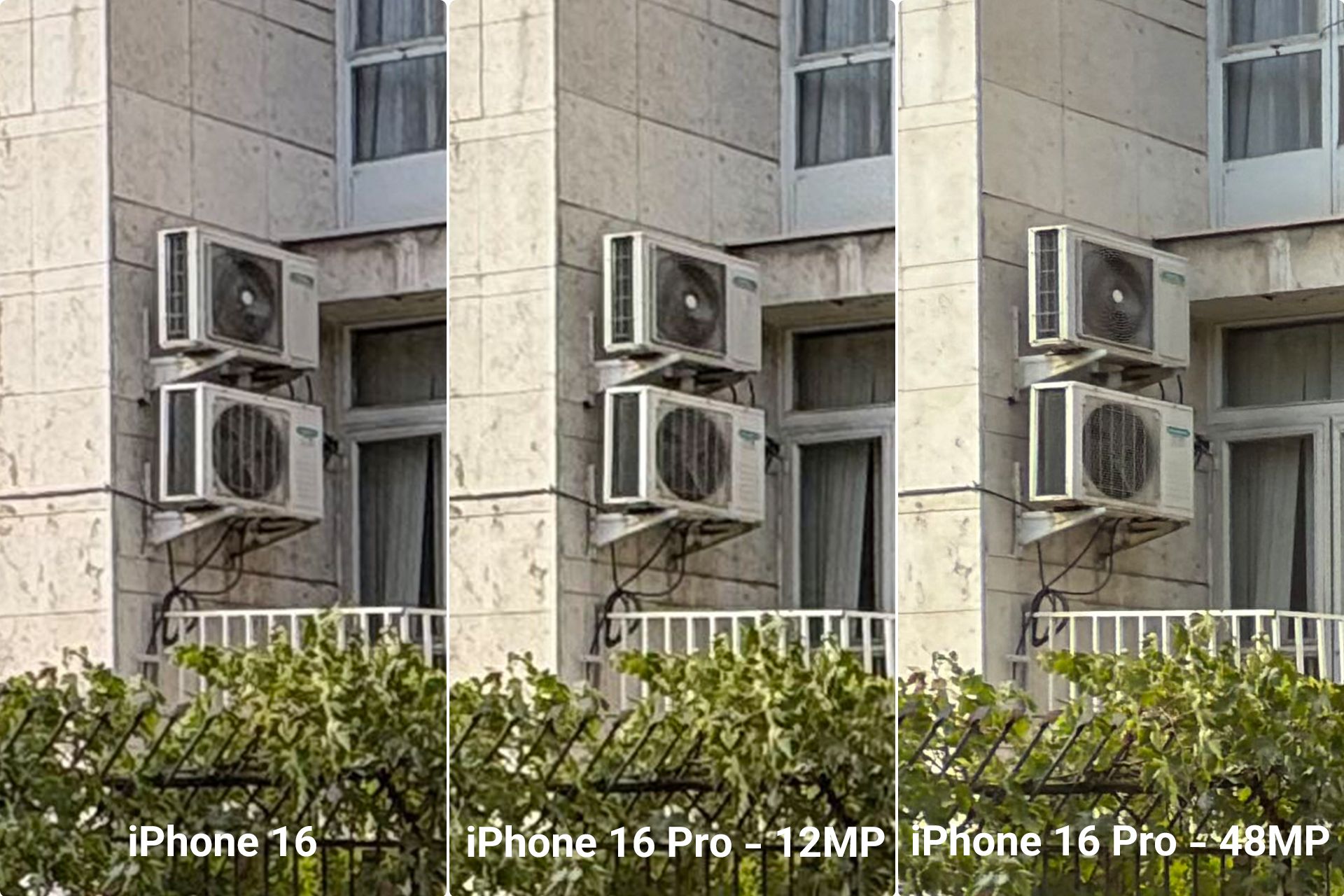 Cutting ultrawide photo of iPhone 16 and 16 Pro - air conditioner in the terrace of the apartment