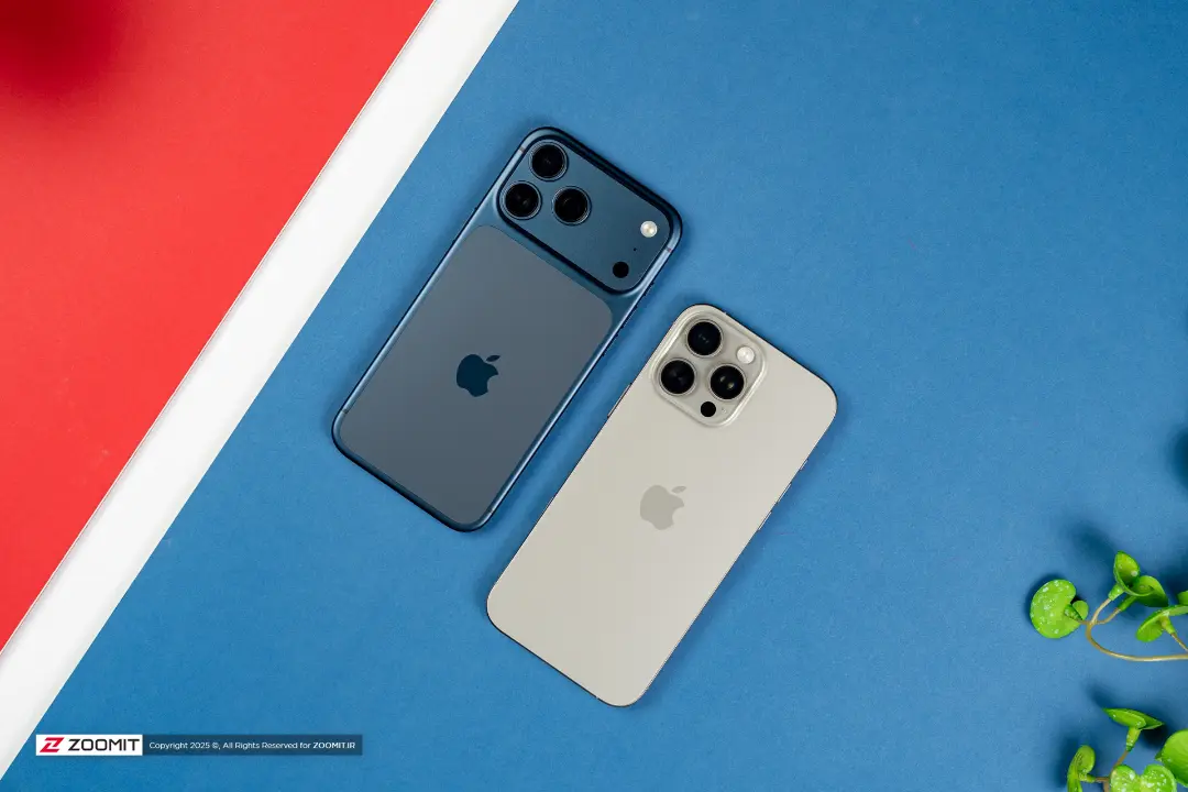 آیفون ۱۷ پرو مکس / iPhone 17 Pro Max در کنار آیفون ۱۶ پرو مکس