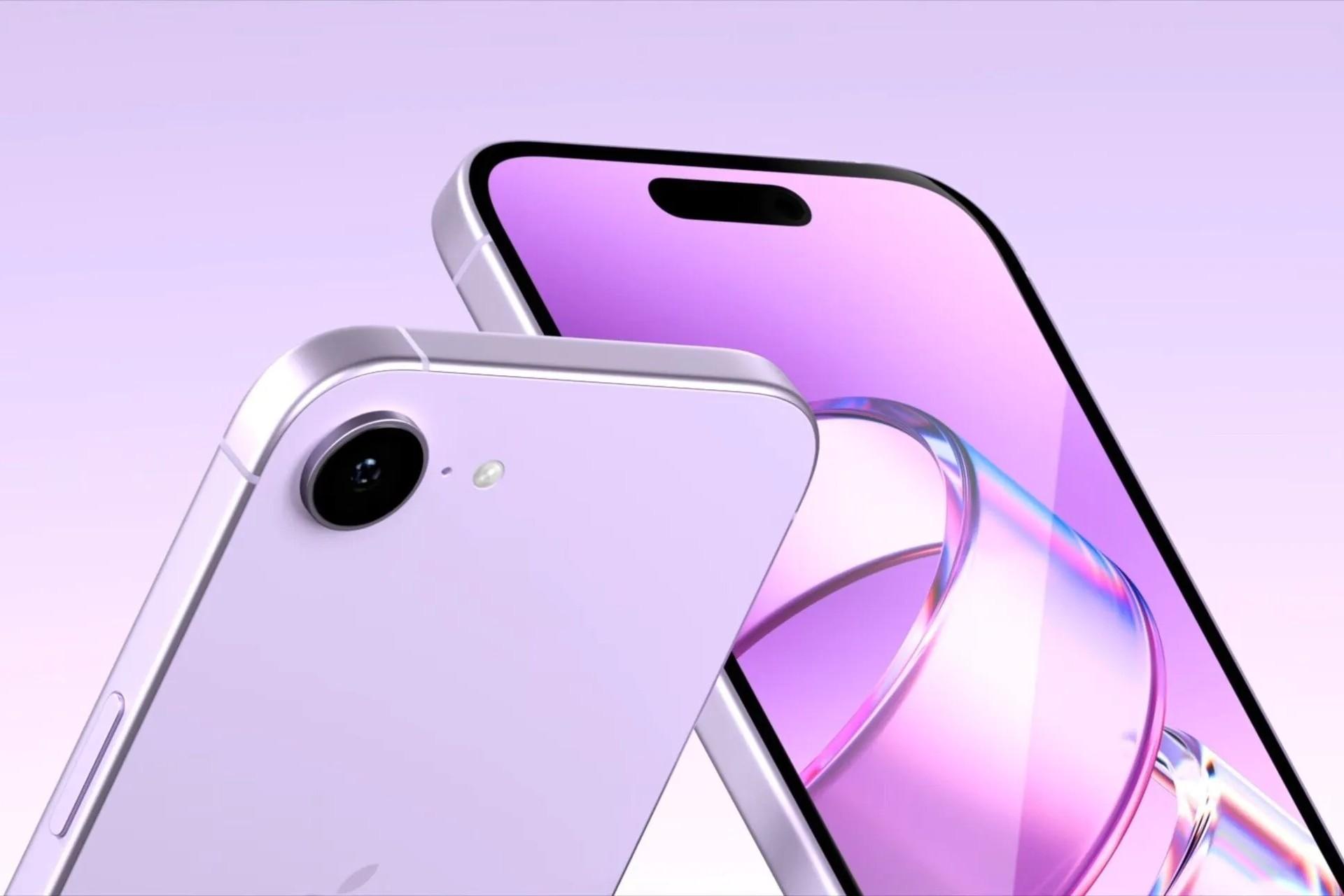 نمای جلو و عقب گوشی آیفون 17e رنگ صورتی