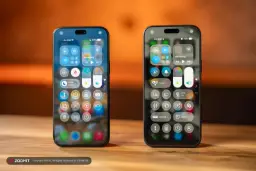 دو گوشی آیفون ۱۸ پرو مکس (iPhone 18 Pro Max) اپل با نمایش کنترل‌سنتر روی صفحه