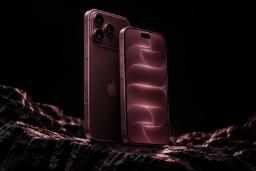 گوشی آیفون ۱۸ پرو مکس (iPhone 18 Pro Max) با بدنه صورتی روی صخره