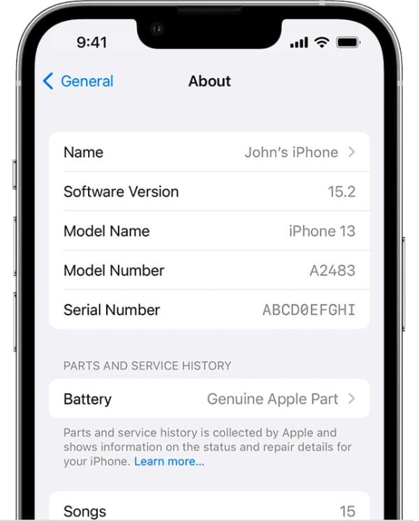 Original battery iPhone settings page