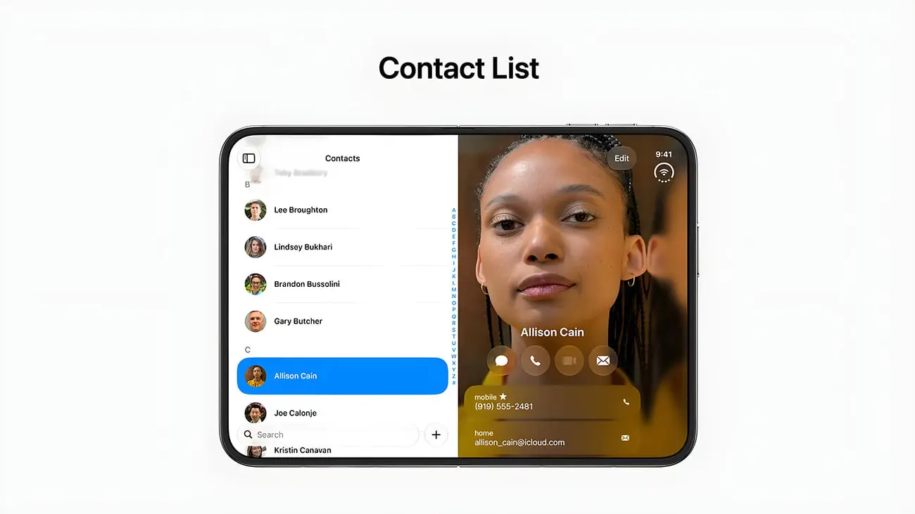 رابط کاربری اپلیکیشن مخاطبان (Contacts) در آیفون با نمایش دوگانه فهرست و جزئیات