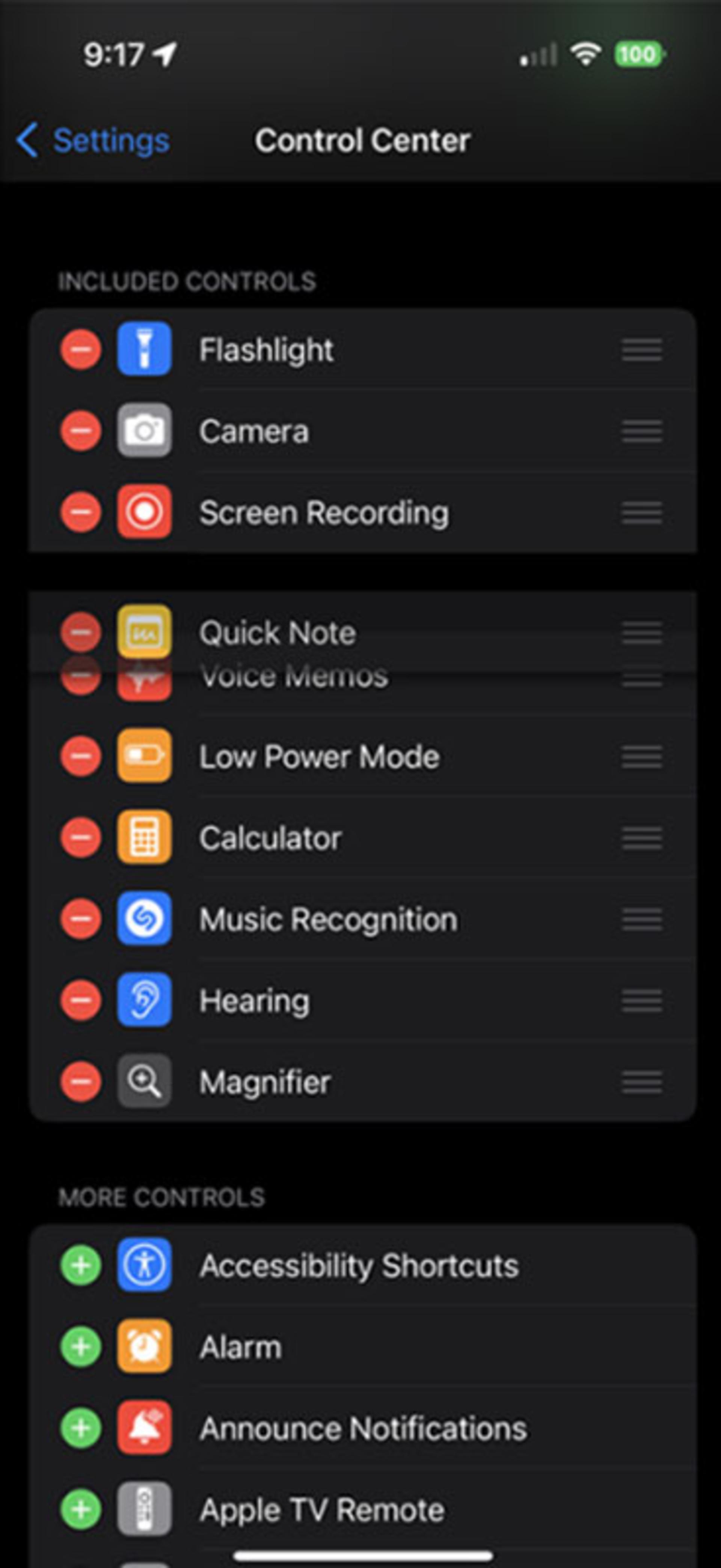 تنظیمات Control Center آیفون