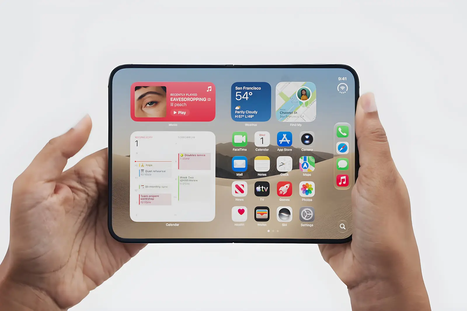 گوشی هوشمند آیفون دوئو (iPhone Duo) با نمایشگر دوگانه در دست دو فرد