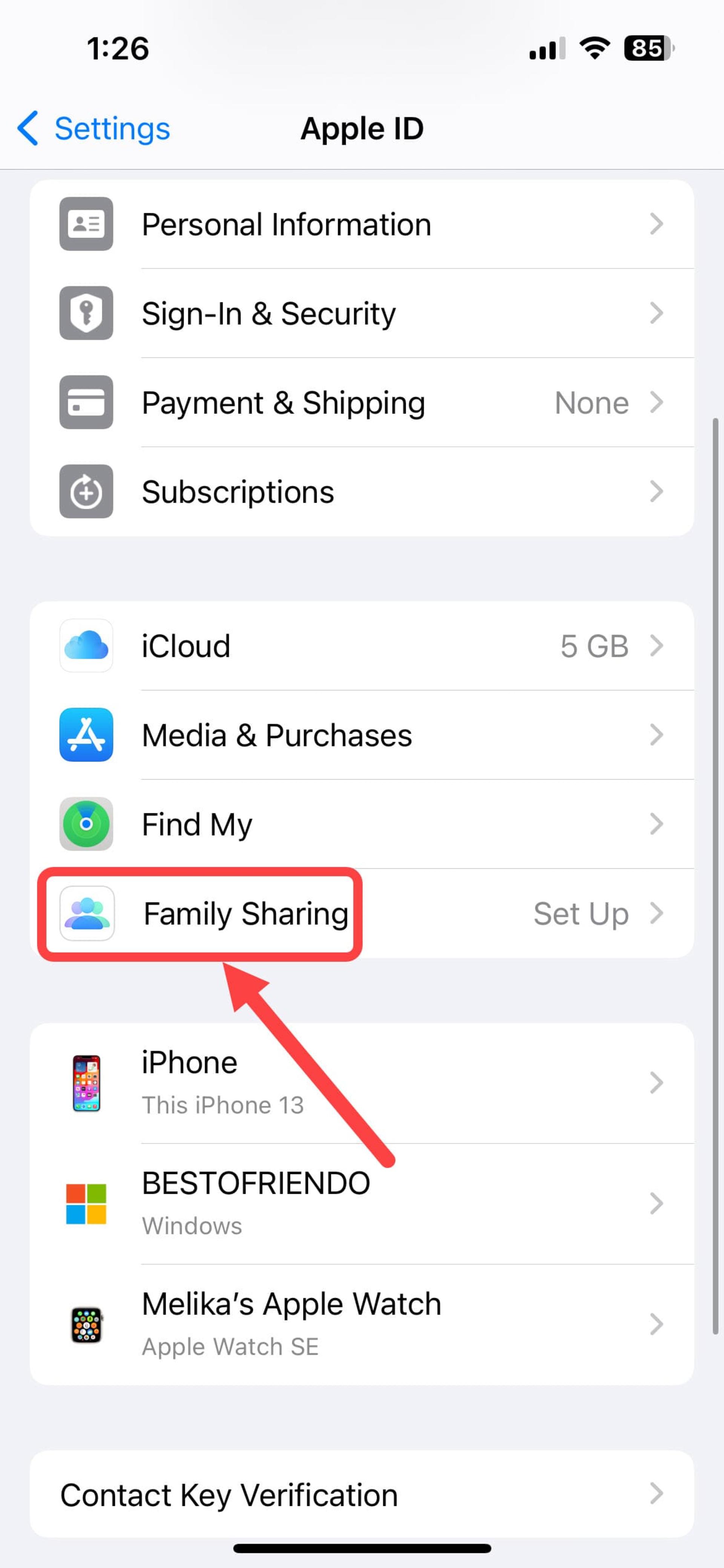 قابلیت Family Sahring در تنظیمات آیفون