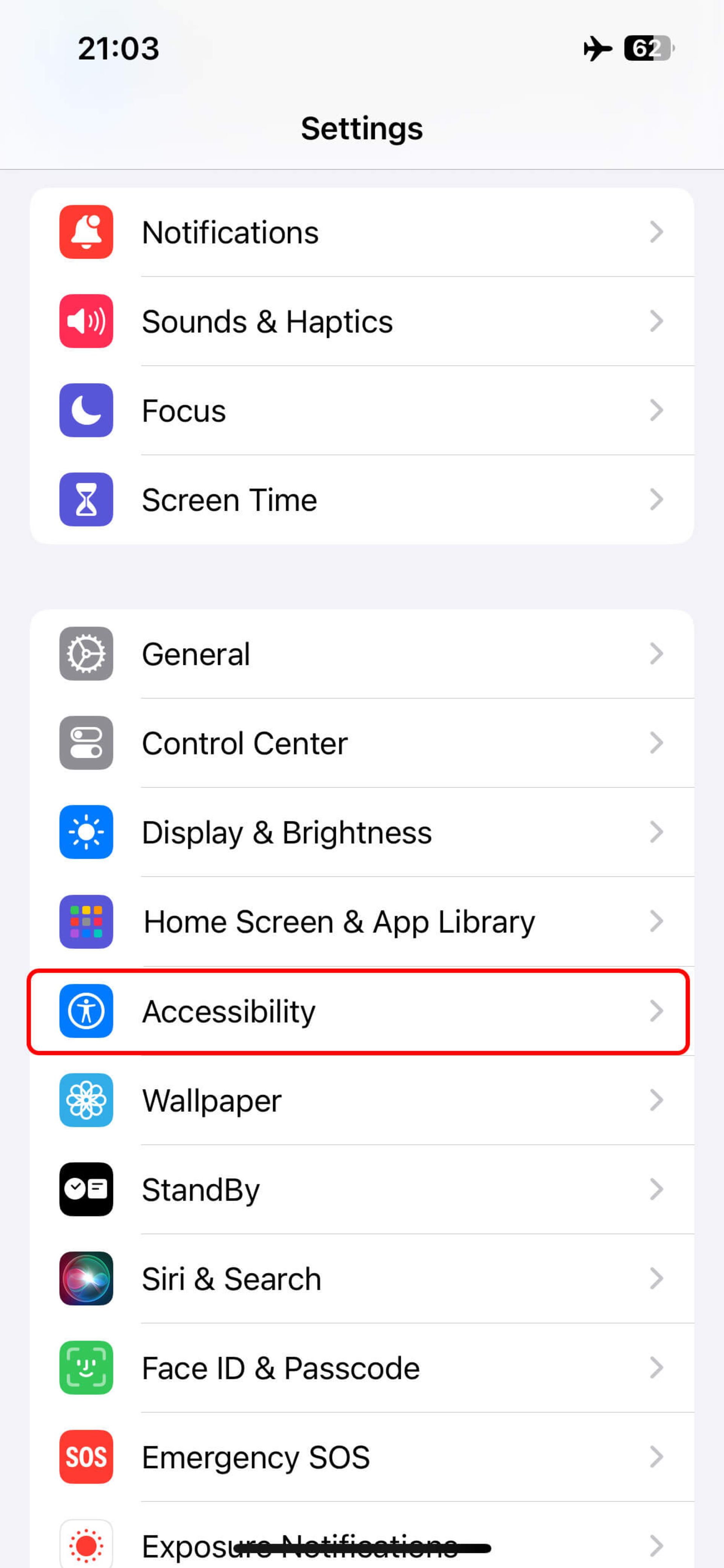 تنظیمات (Settings) گوشی آیفون