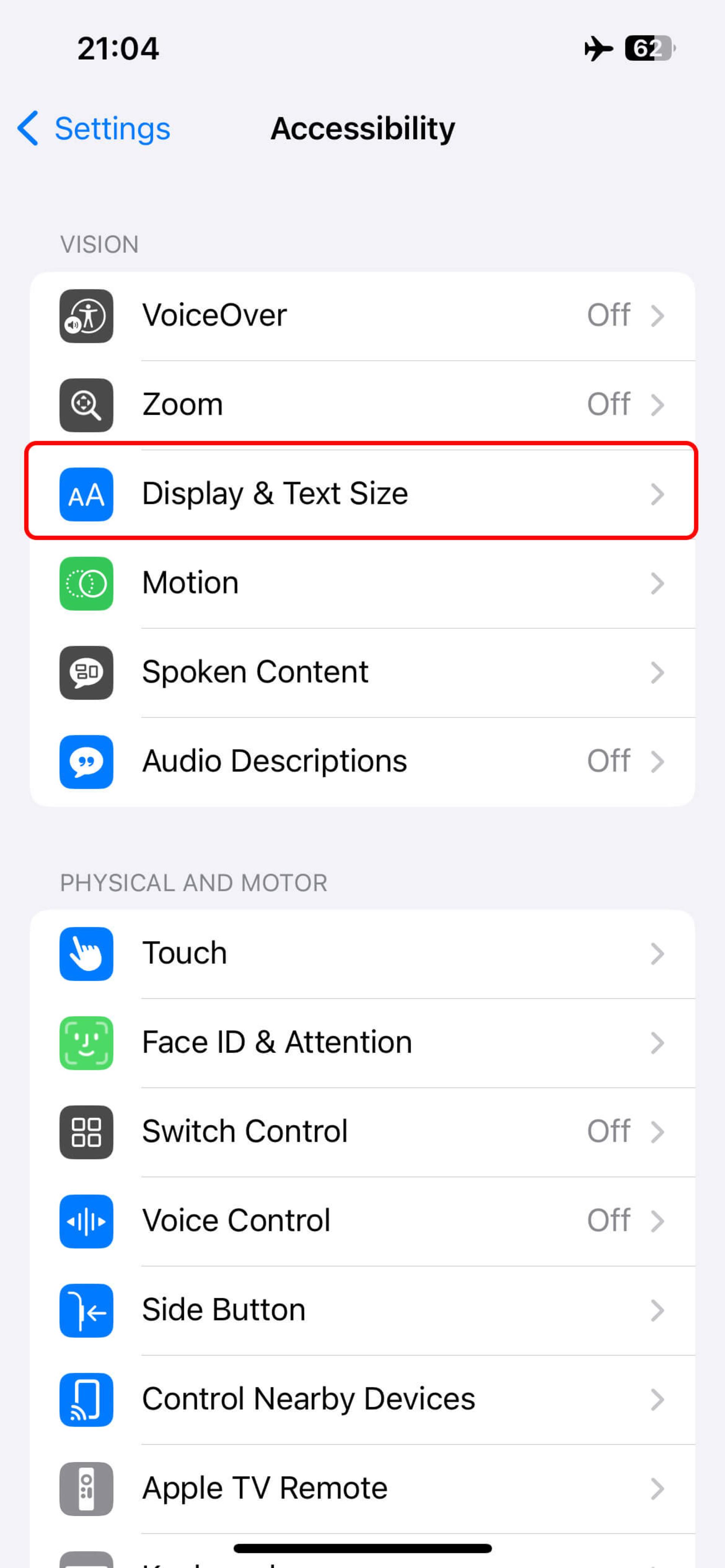 صفحه Accessibility آیفون