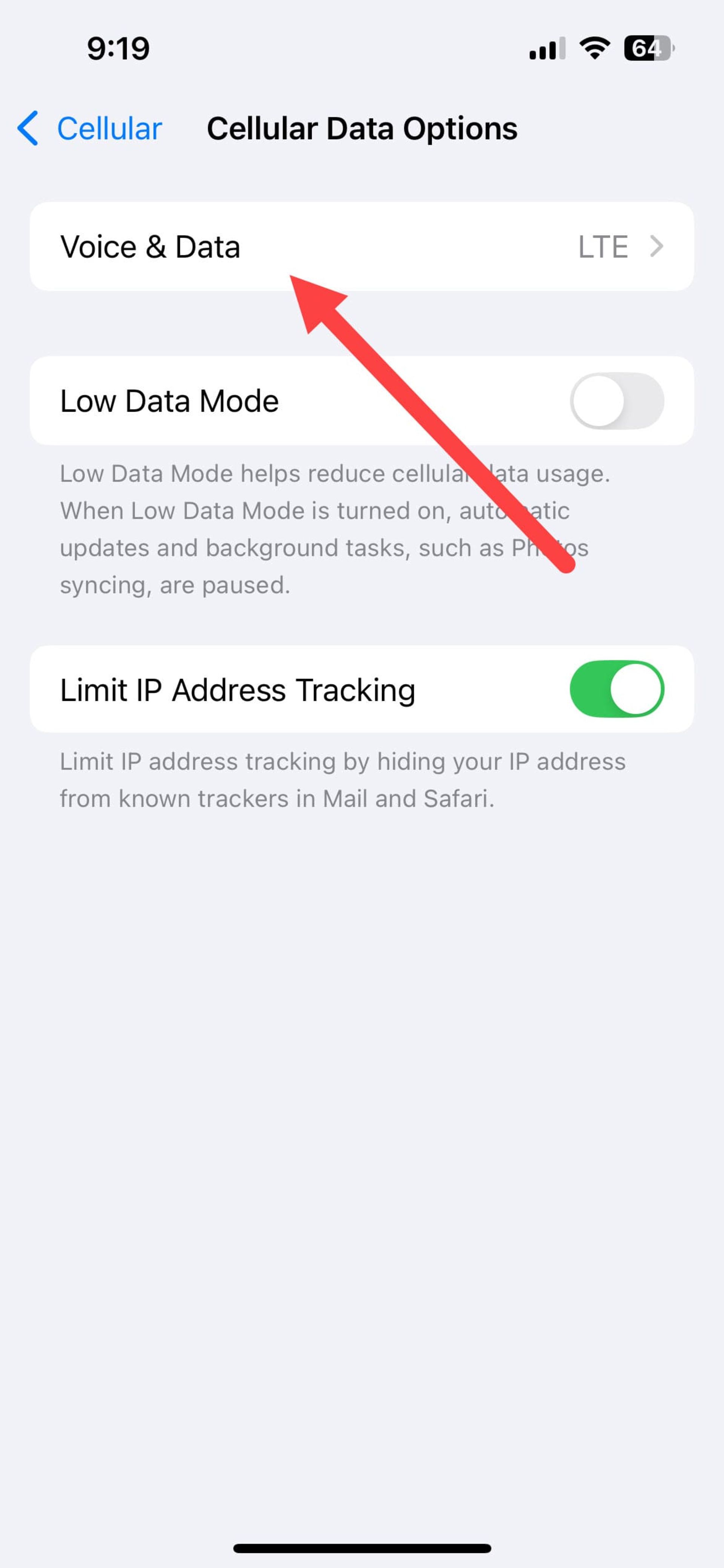 تنظیمات Voice & data در آیفون