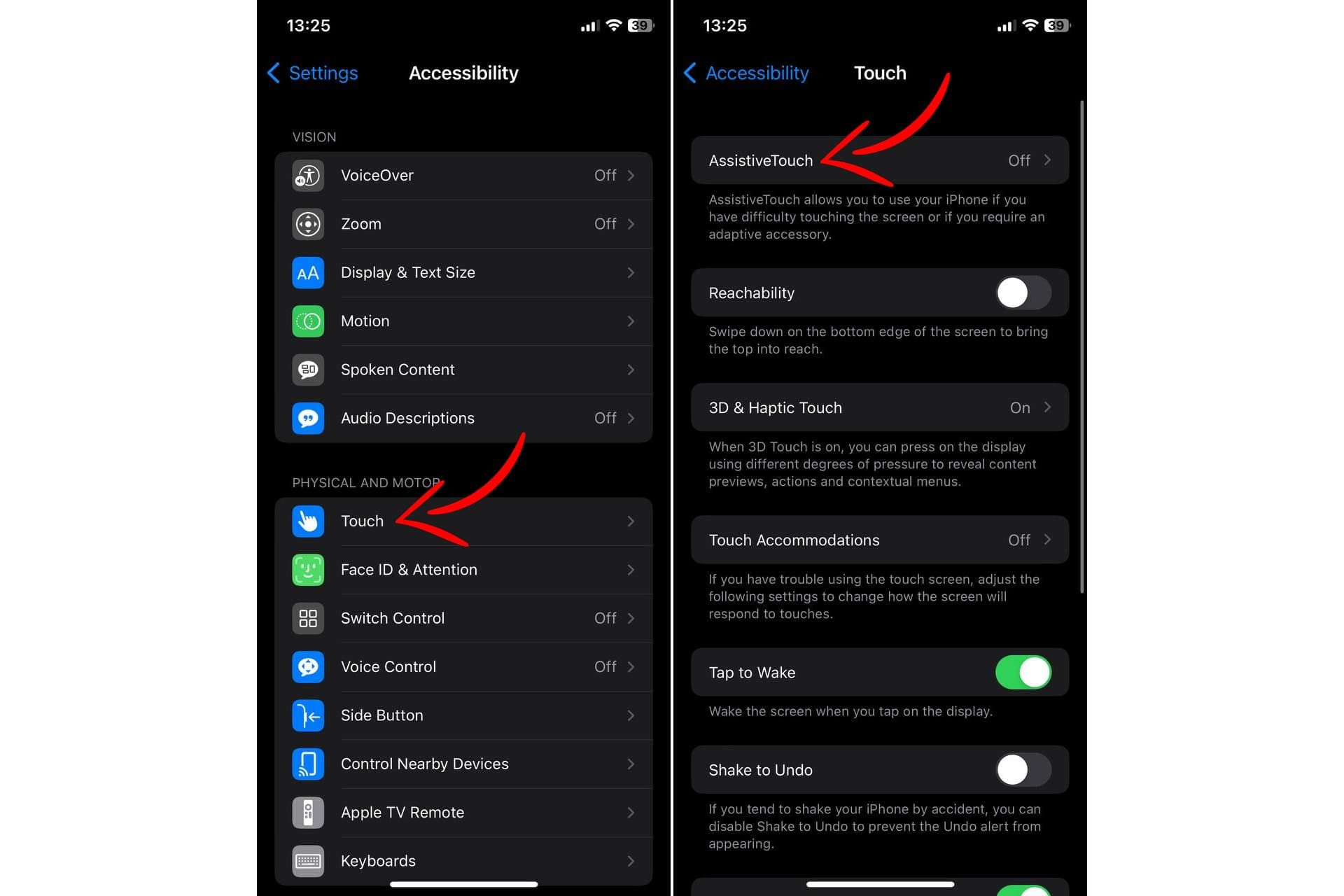 فعال کردن AssistiveTouch آیفون در iOS 16 دارک مود
