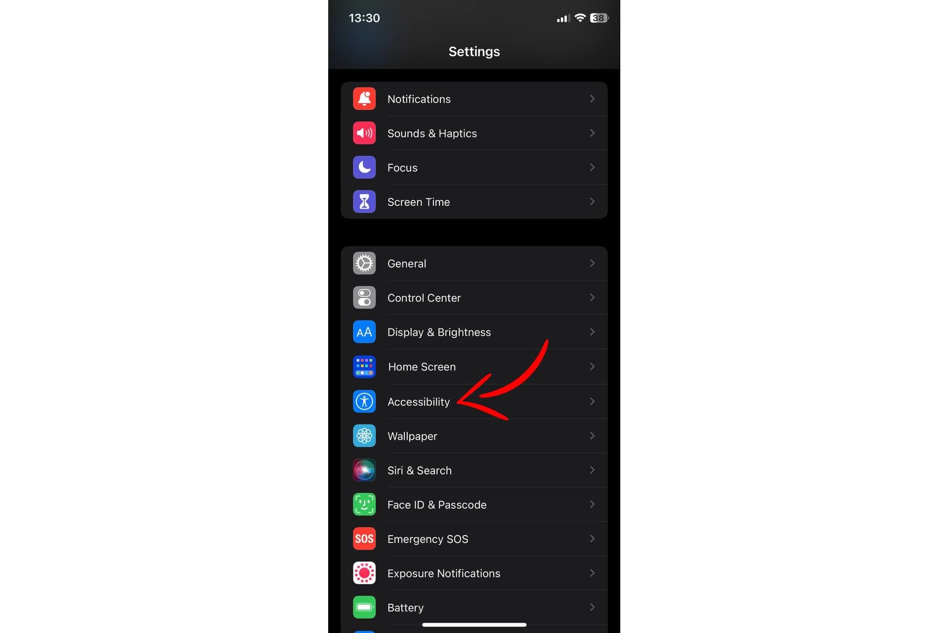 اسکرین شات منوی تنظیمات آیفون در iOS 16