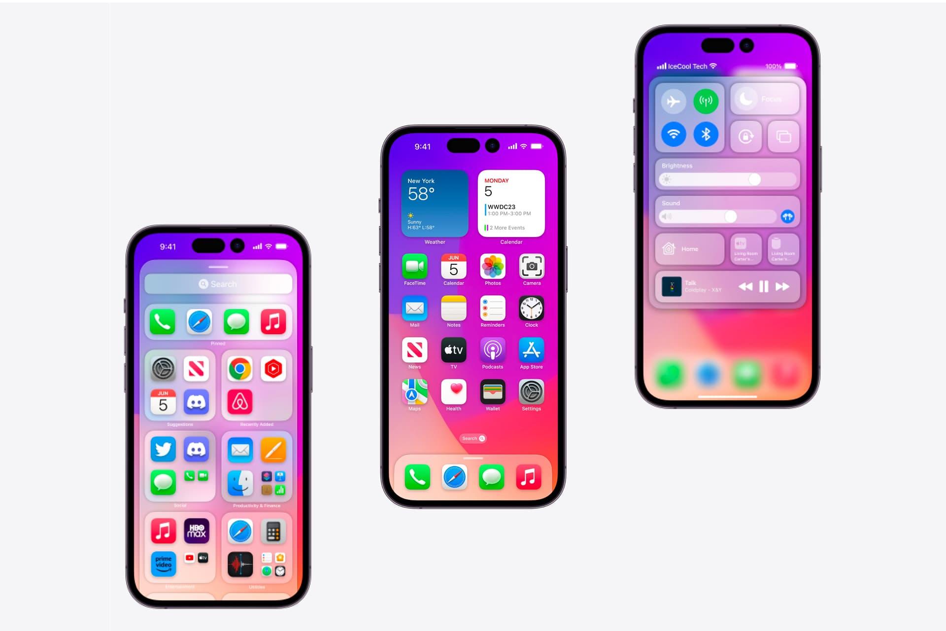سه آیفون ۱۴ پرو با کانسپت iOS 17 اپل