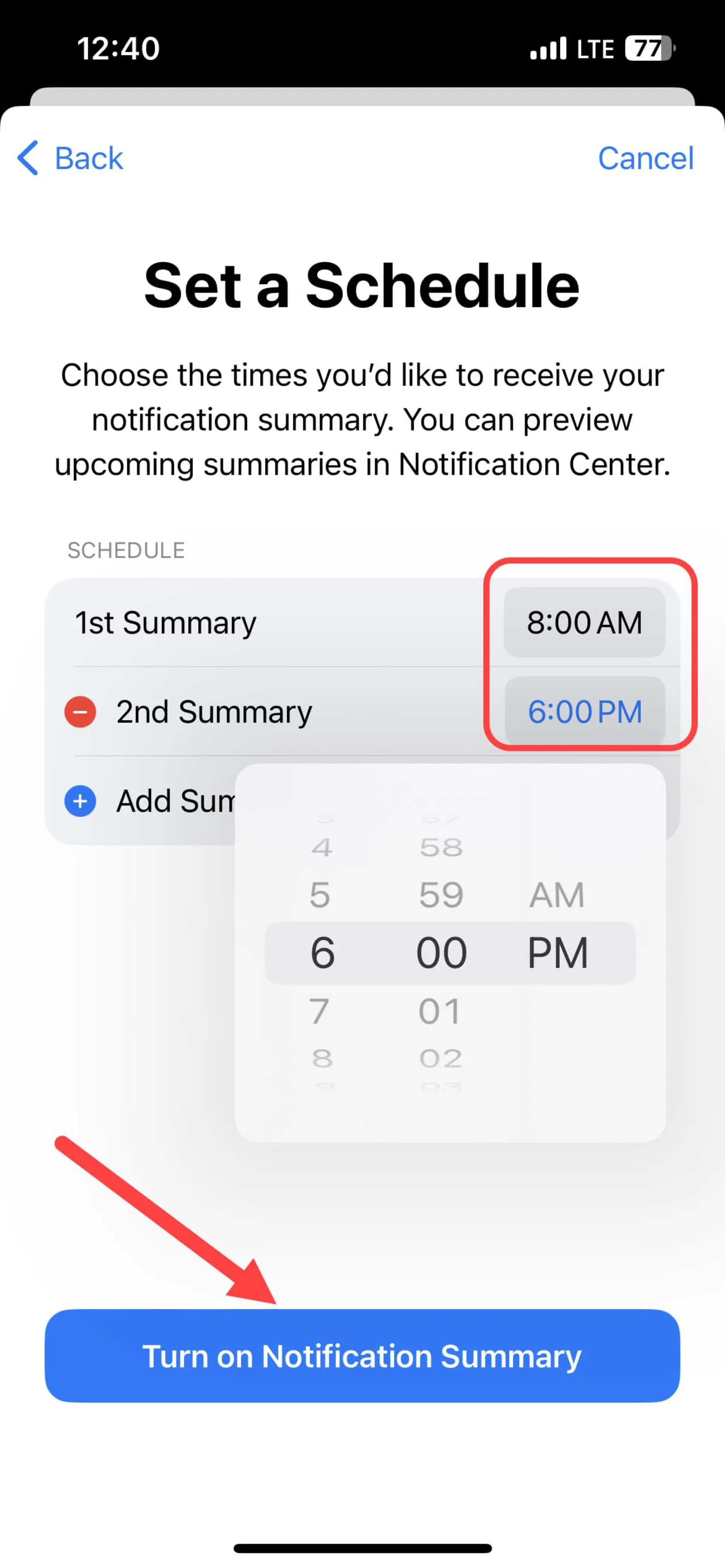 تنظیم زمان نمایش Scheduled Summary در آیفون ۱۳