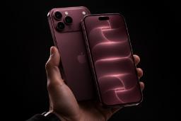 گوشی آیفون پرو مکس (iPhone Pro Max) با رنگ بنفش تیره در دست