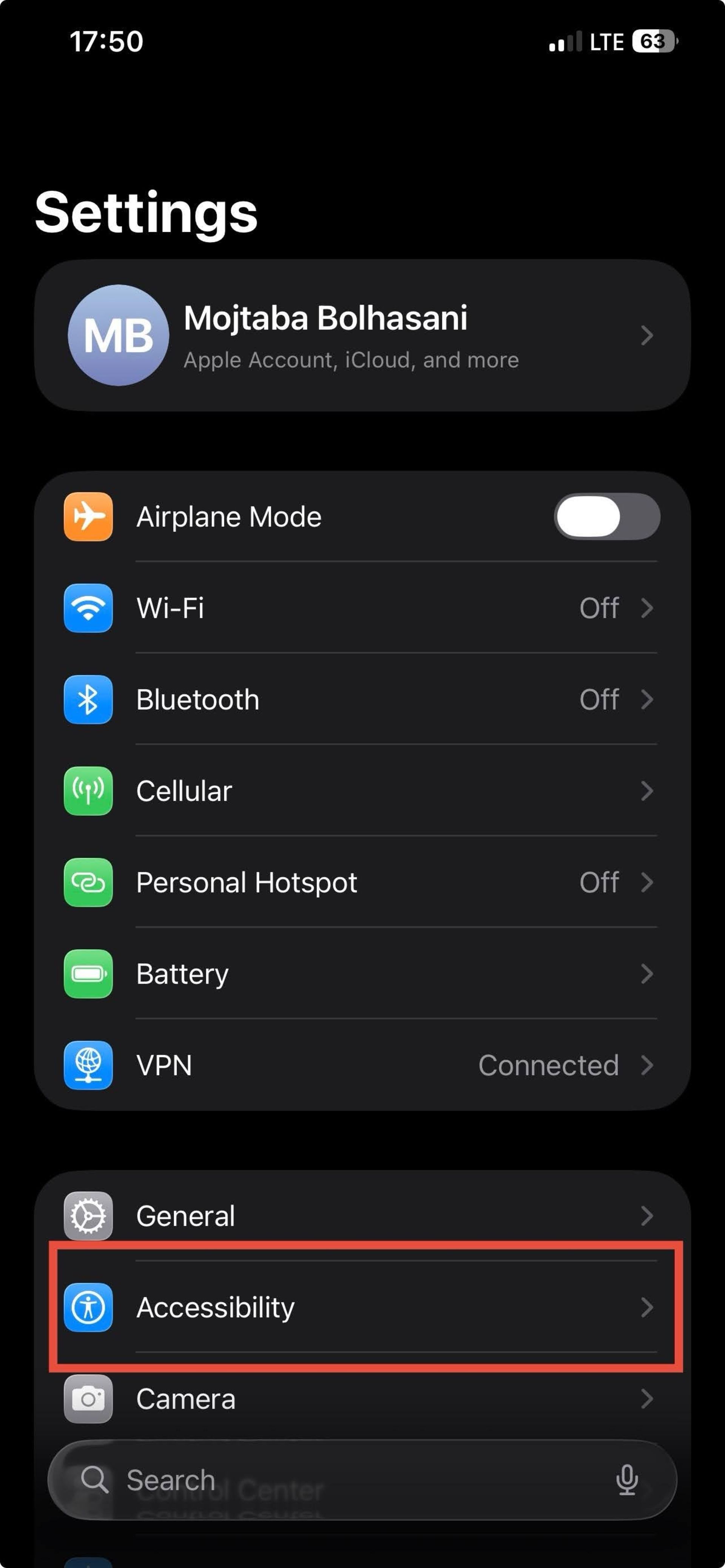 تنظیمات آیفون
