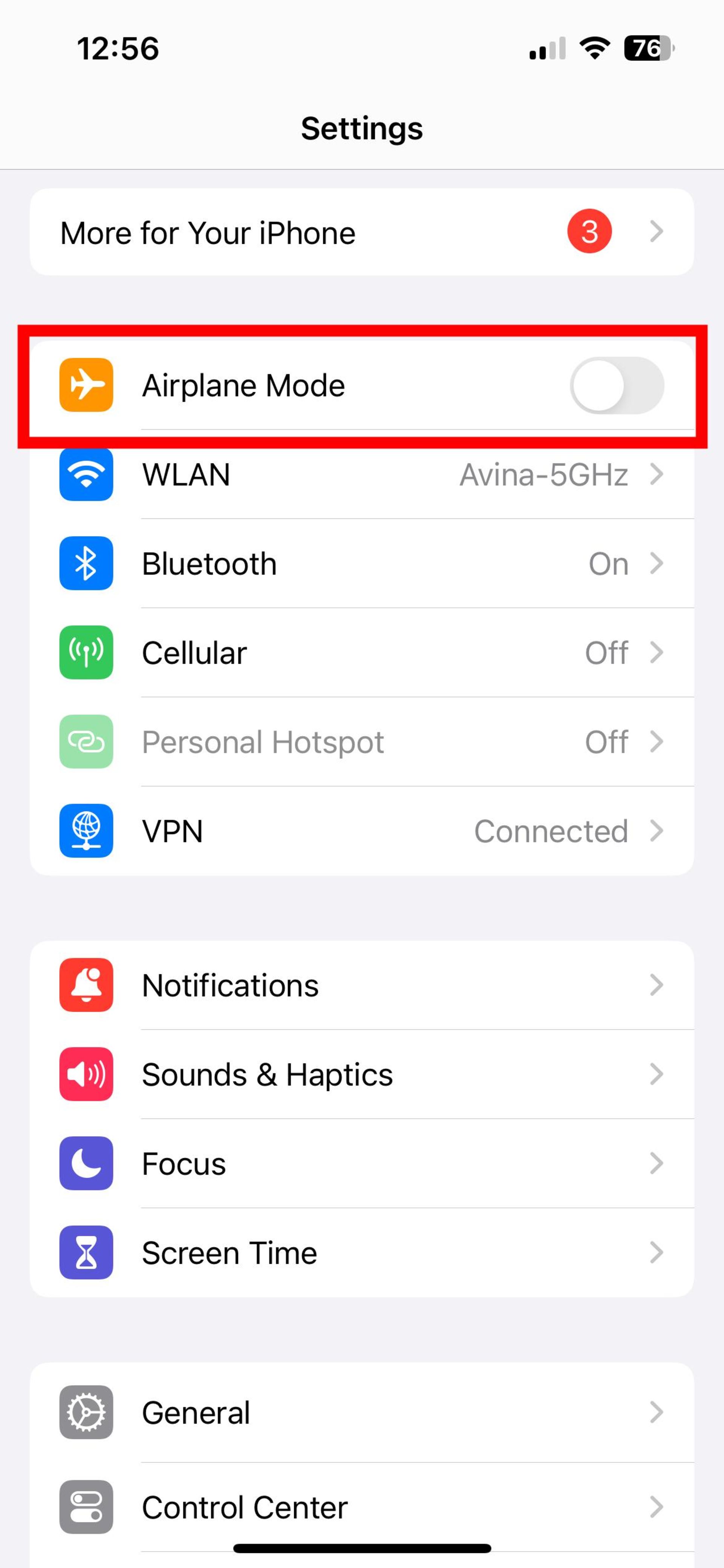 گزینه Airplane mode روی آیفون