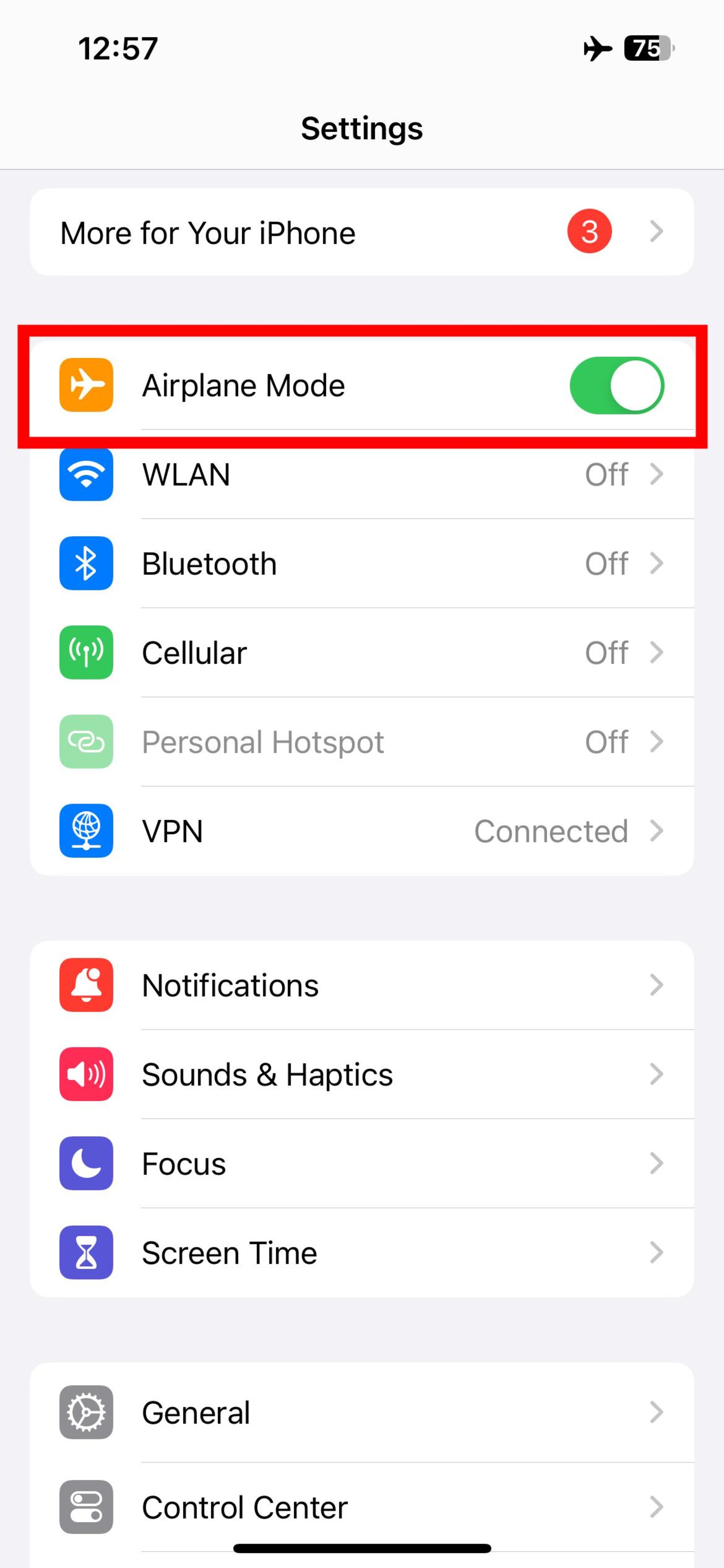 فعال شدن Airplane mode روی آیفون